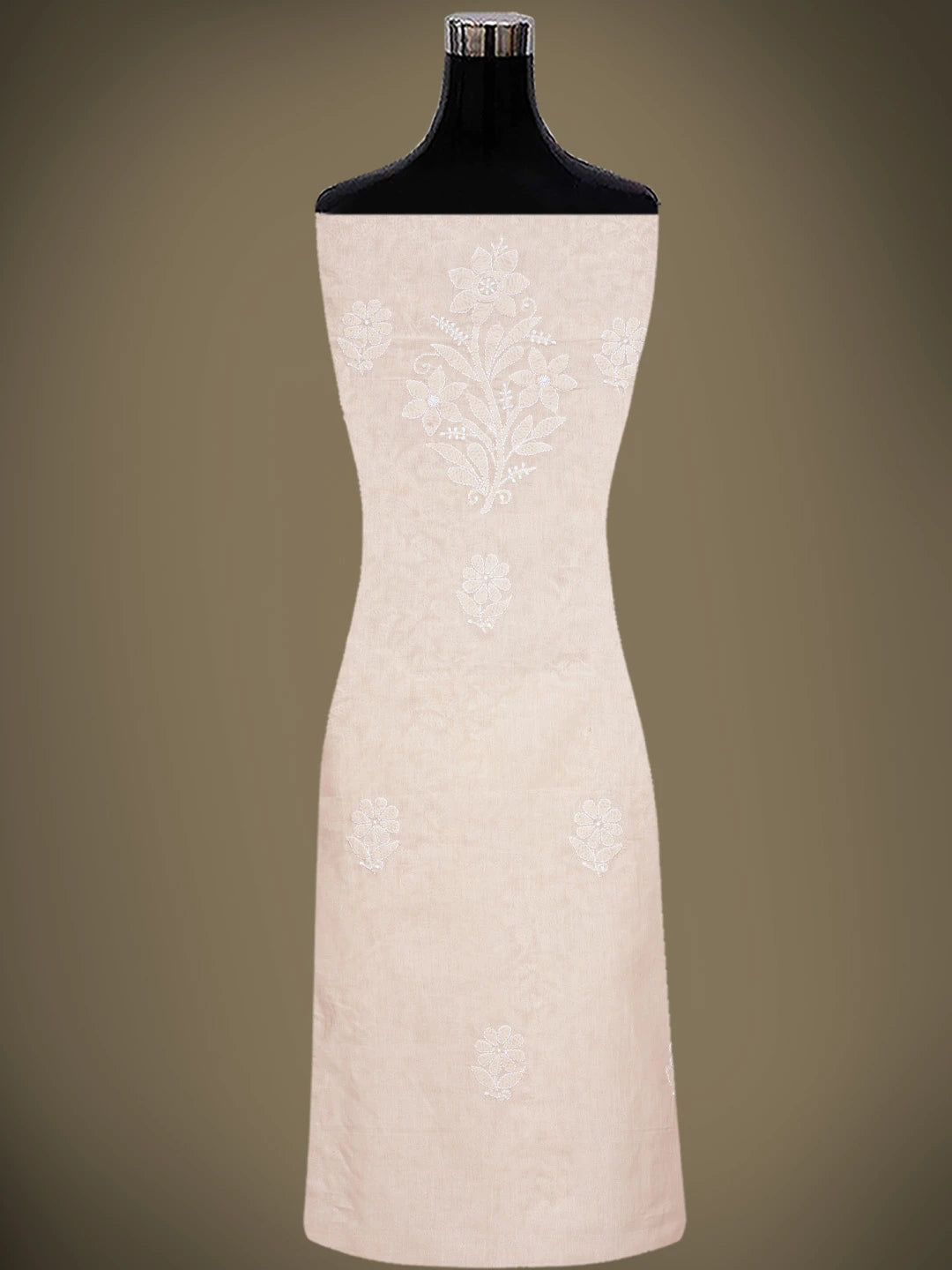 Ada Hand Embroidered Light Peach Cotton Lucknowi Chikankari Unstitched Suit Piece With Cutdana Work 01A791881