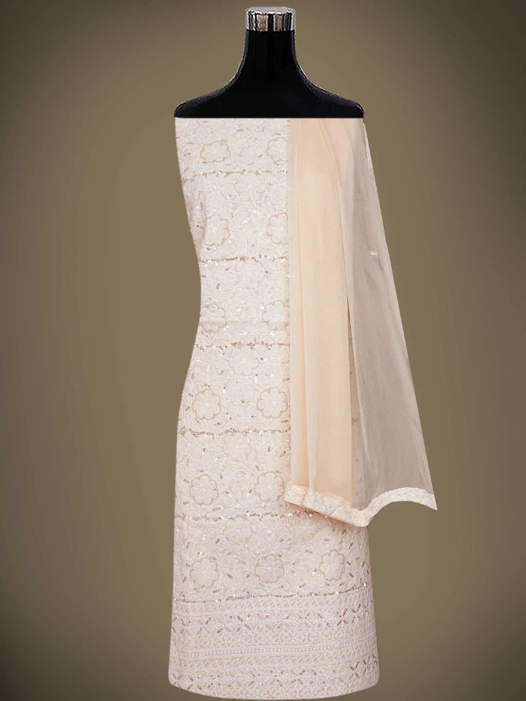Ada Hand Embroidered Light Peach Cotton Lucknowi Chikankari Unstitched Suit Piece With Cutdana Work 01A791881