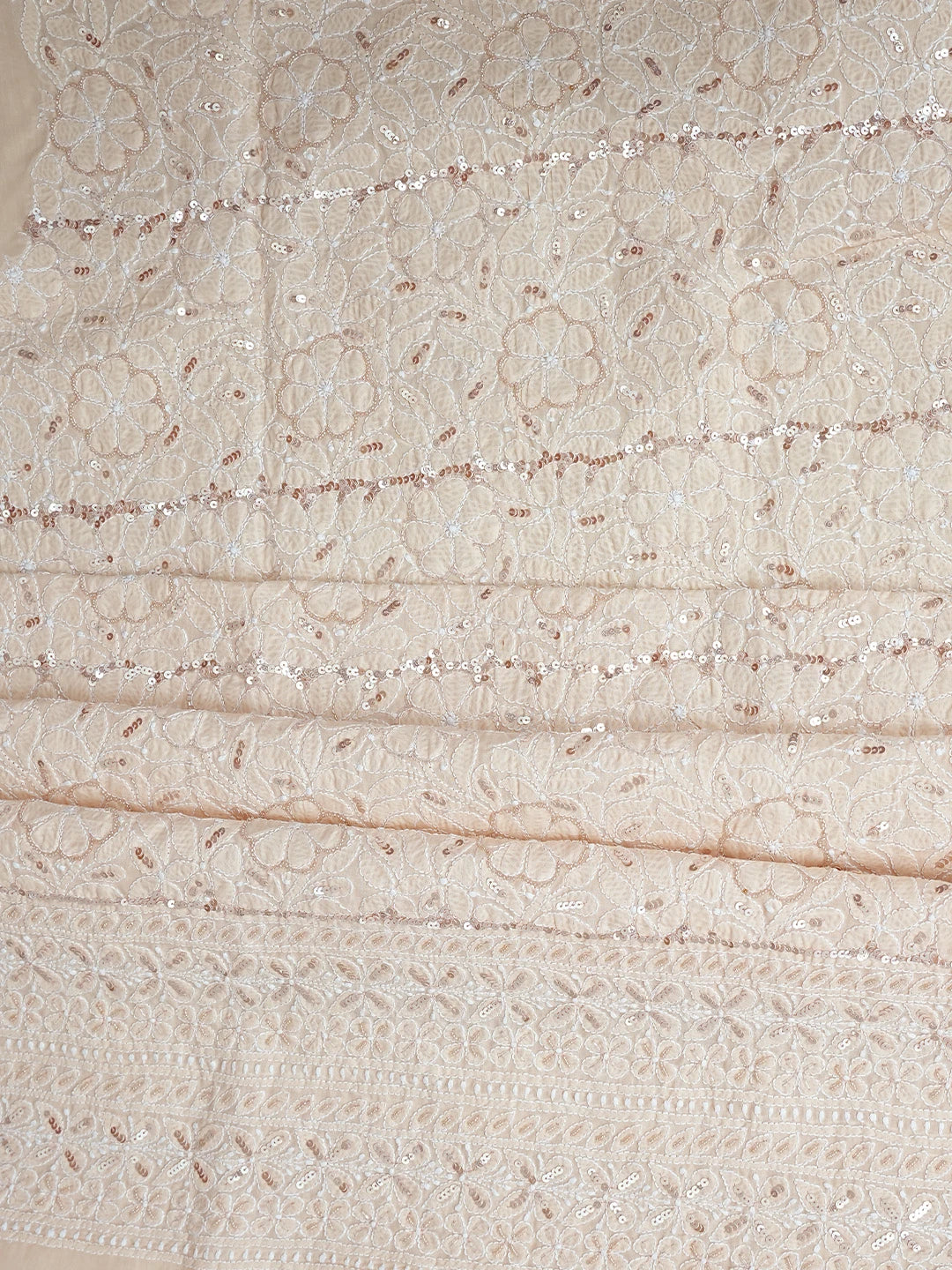 Ada Hand Embroidered Light Peach Cotton Lucknowi Chikankari Unstitched Suit Piece With Cutdana Work 01A791881