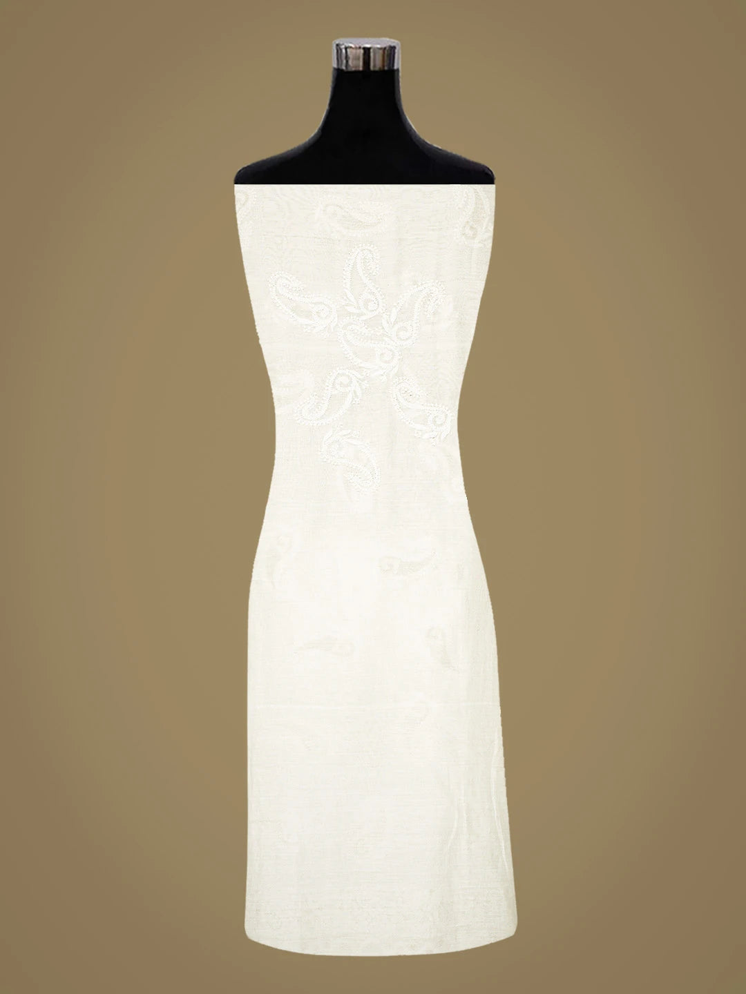 Ada Hand Embroidered White Chanderi Lucknowi Chikankari Unstitched Kurta Dupatta Set With Pearl Work 01A586922