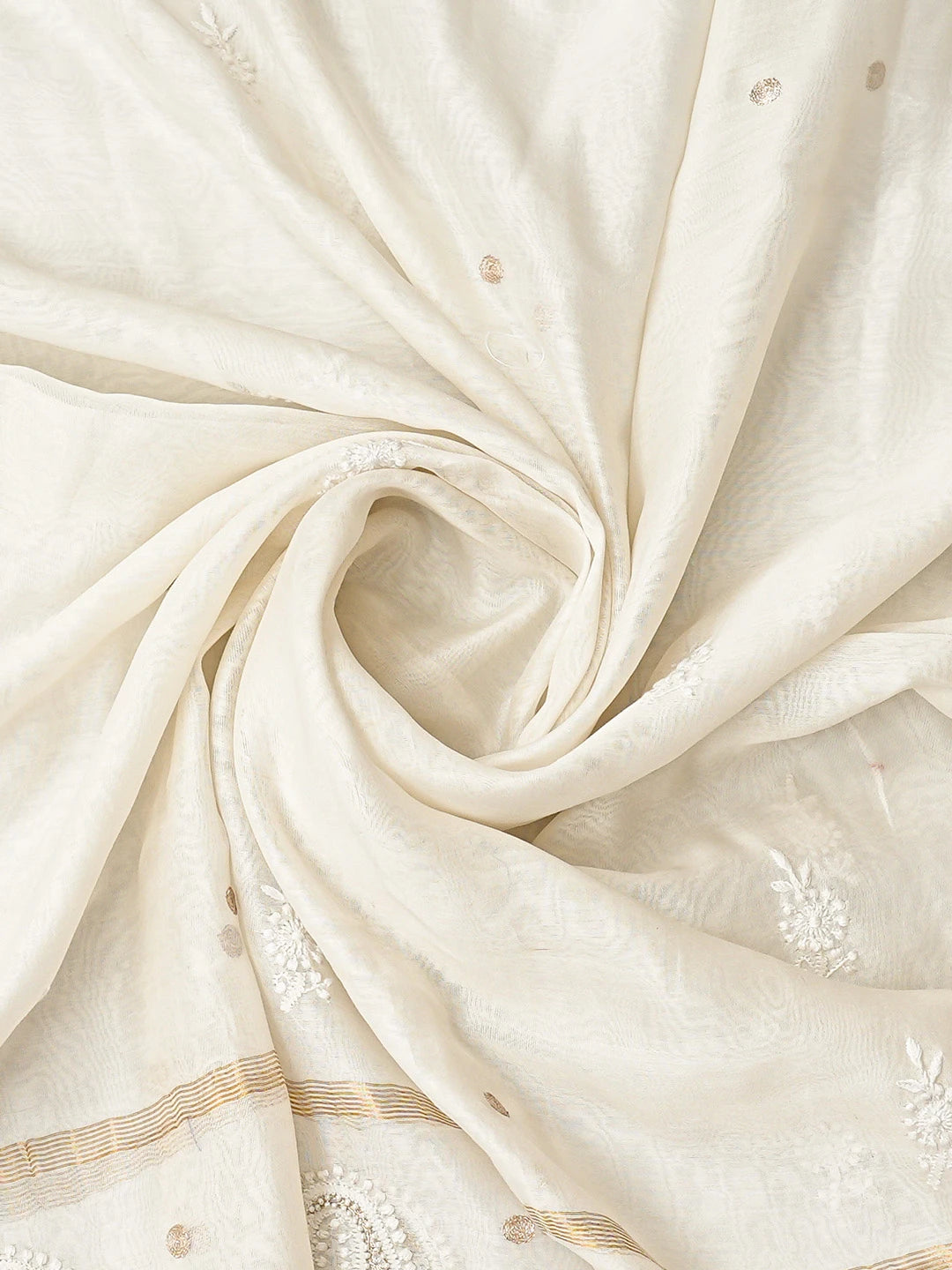 Ada Hand Embroidered White Chanderi Lucknowi Chikankari Unstitched Kurta Dupatta Set With Pearl Work 01A586922
