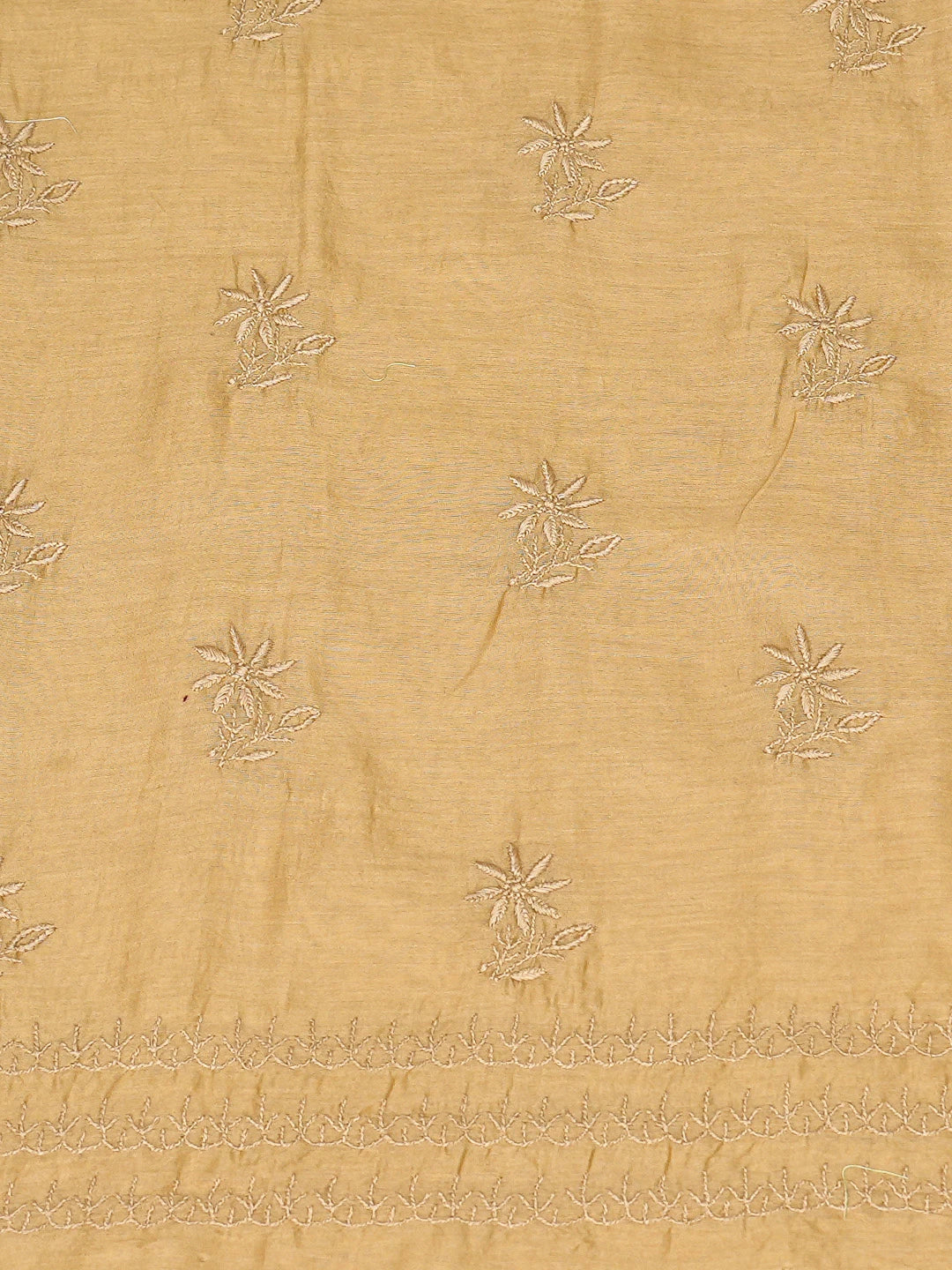 Ada Hand Embroidered Fawn Chanderi Lucknowi Chikankari Unstitched Kurta Dupatta Set 01A817038