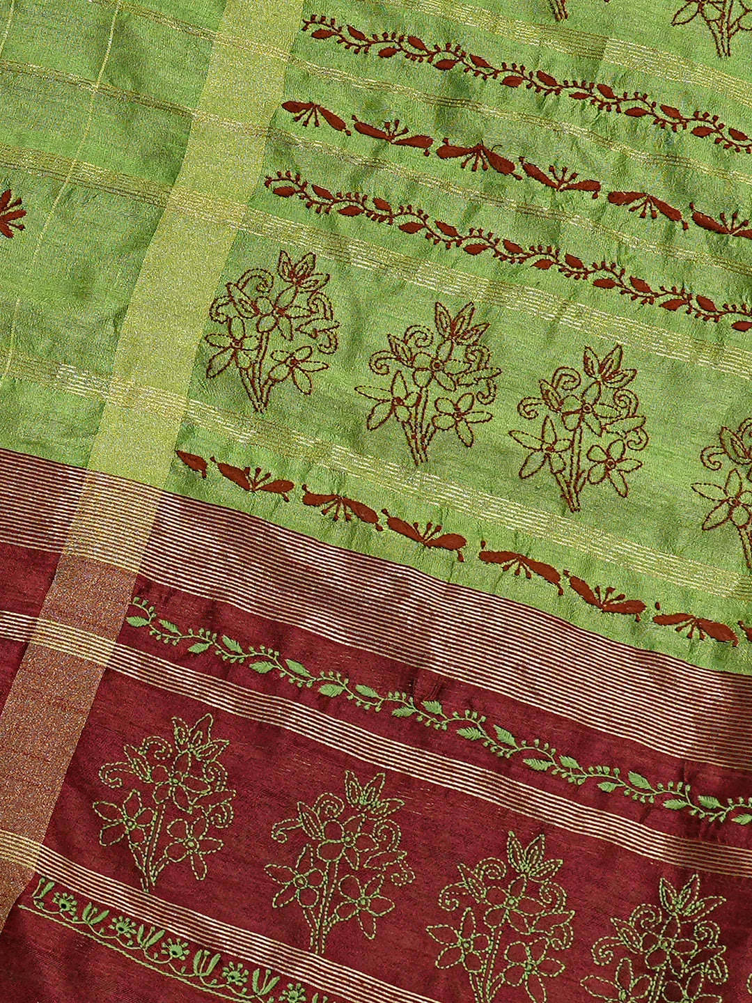 Ada Hand Embroidered Maroon Silk Lucknowi Chikankari Saree and Blouse 01A376497