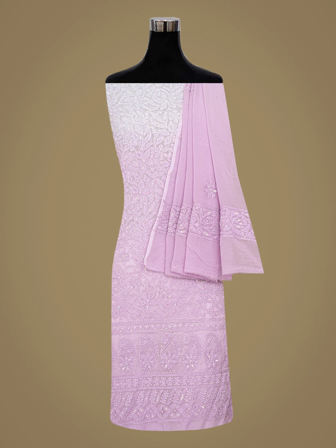 Ada Hand Embroidered Mauve Viscose Georgette Lucknowi Chikankari Unstitched Kurta Dupatta Set With Sequinned Work 01A801860