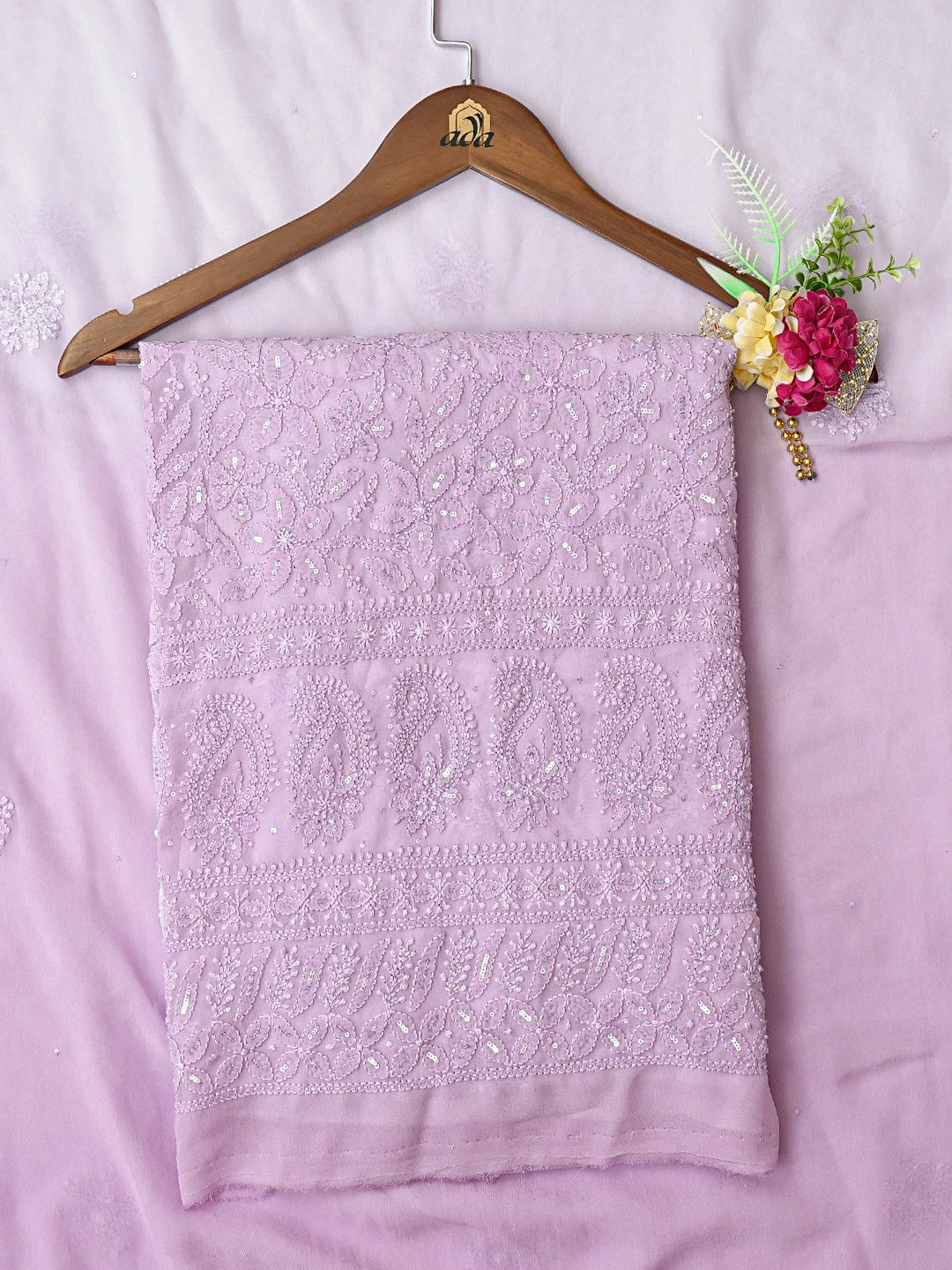 Ada Hand Embroidered Mauve Viscose Georgette Lucknowi Chikankari Unstitched Kurta Dupatta Set With Sequinned Work 01A801860