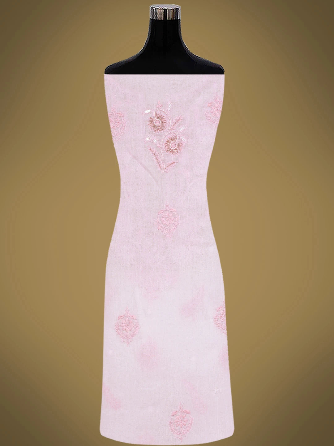 Ada Hand Embroidered Pink Cotton Lucknowi Chikankari Unstitched Suit Piece With Pearl Work 01A790584
