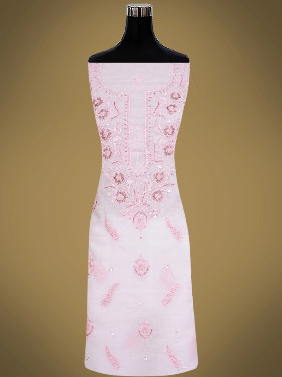 Ada Hand Embroidered Pink Cotton Lucknowi Chikankari Unstitched Suit Piece With Pearl Work 01A790584
