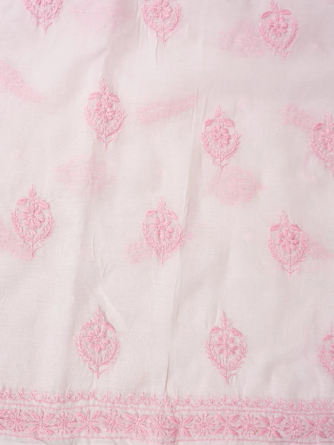 Ada Hand Embroidered Pink Cotton Lucknowi Chikankari Unstitched Suit Piece With Pearl Work 01A790584
