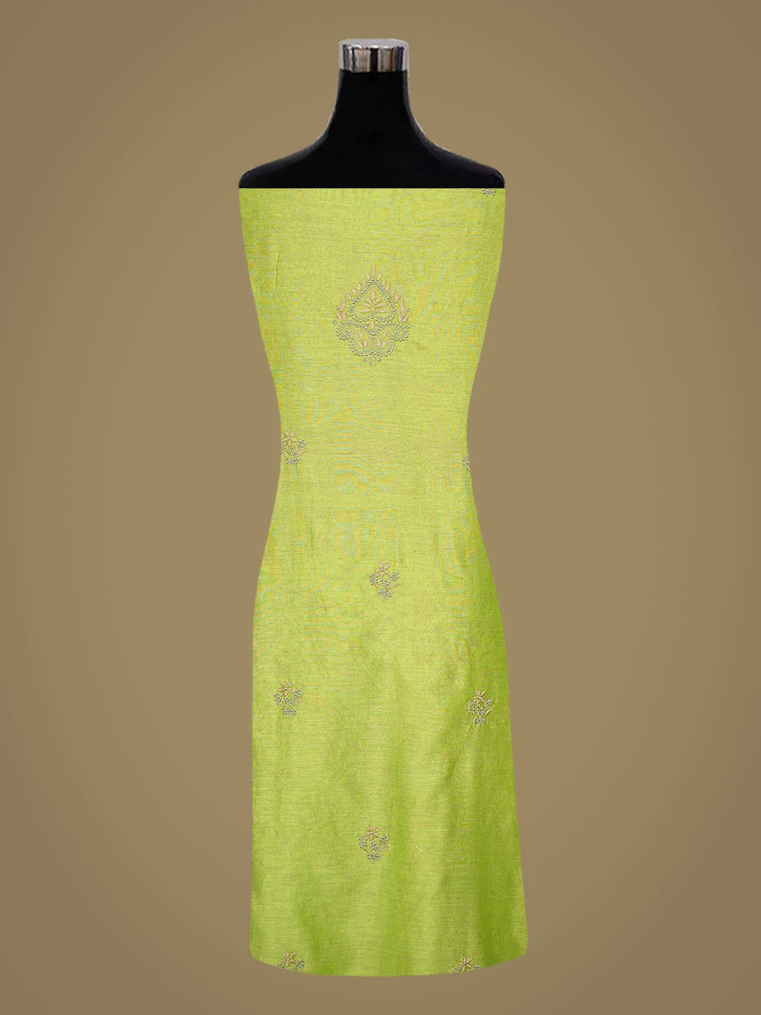 Ada Hand Embroidered Green Chanderi Lucknowi Chikankari Unstitched Kurta Dupatta Set 01A835827