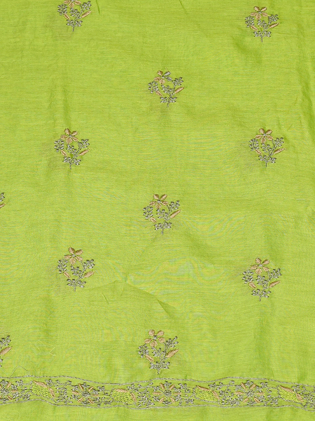 Ada Hand Embroidered Green Chanderi Lucknowi Chikankari Unstitched Kurta Dupatta Set 01A835827