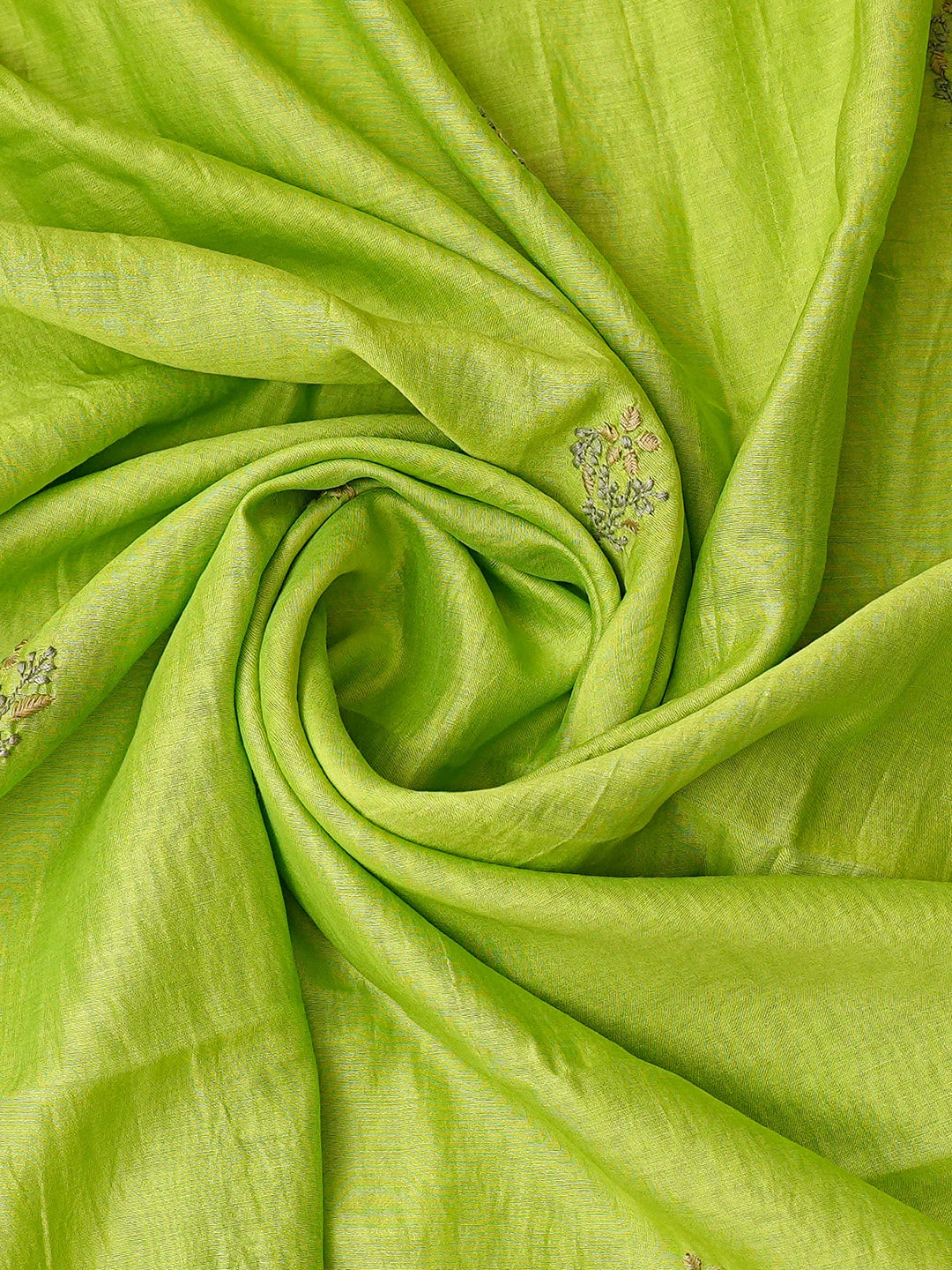 Ada Hand Embroidered Green Chanderi Lucknowi Chikankari Unstitched Kurta Dupatta Set 01A835827