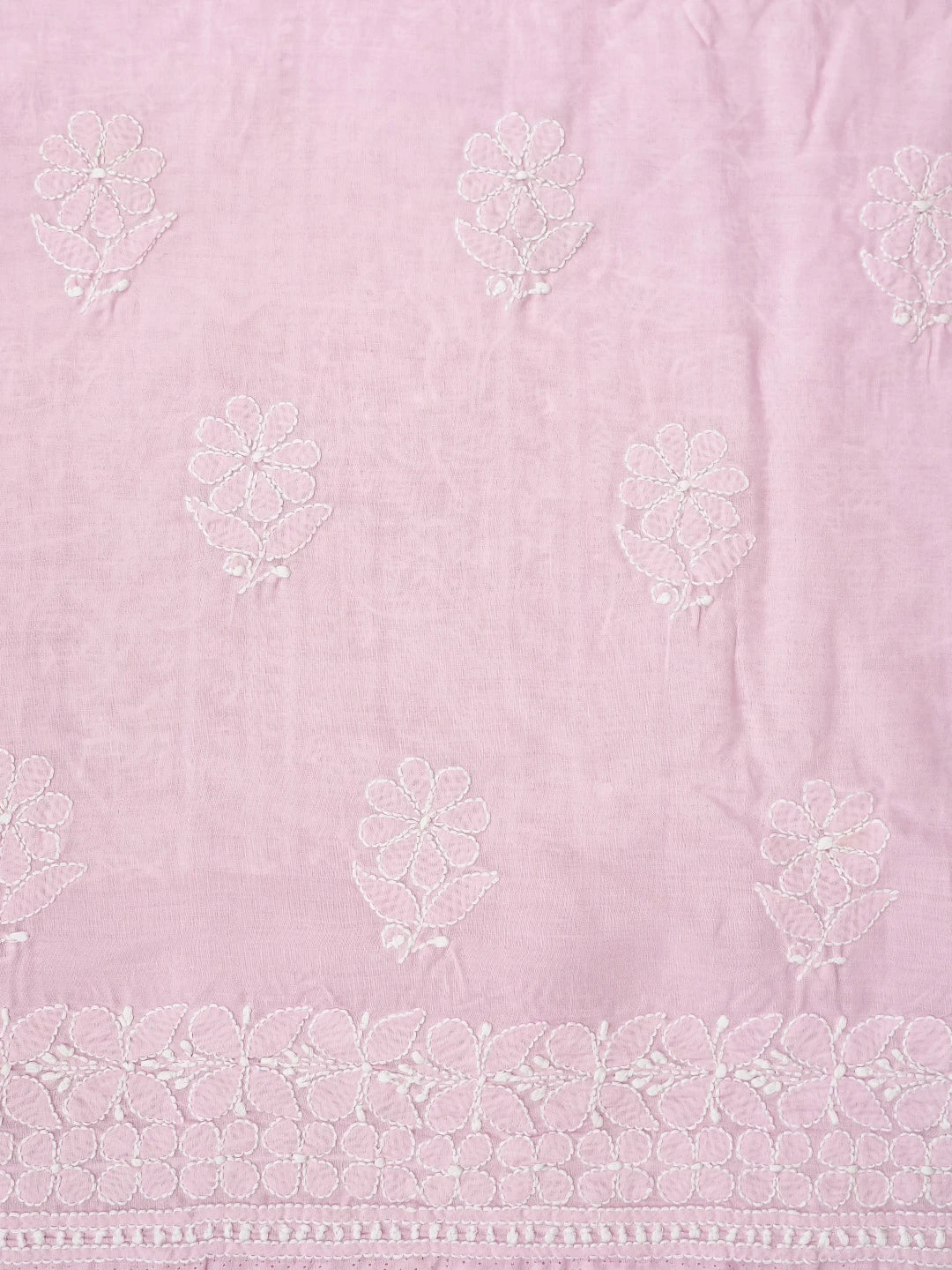 Ada Hand Embroidered Pink Cotton Lucknowi Chikankari Unstitched Suit Piece With Sequinned Work 01A791877