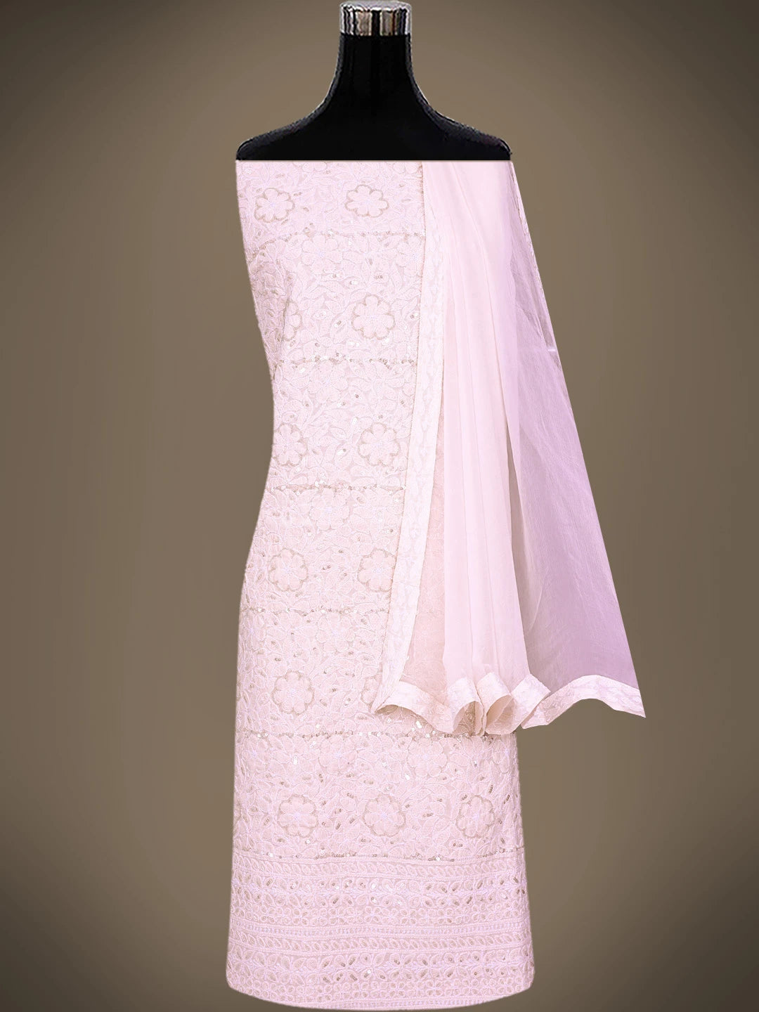 Ada Hand Embroidered Pink Cotton Lucknowi Chikankari Unstitched Suit Piece With Sequinned Work 01A791877