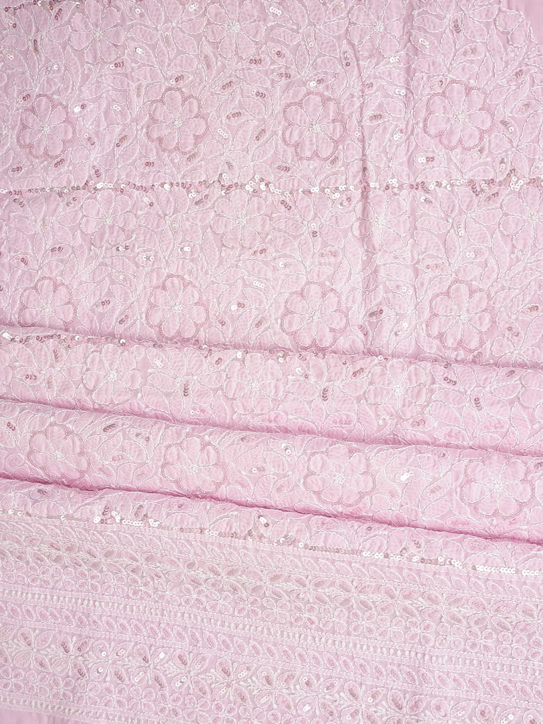 Ada Hand Embroidered Pink Cotton Lucknowi Chikankari Unstitched Suit Piece With Sequinned Work 01A791877