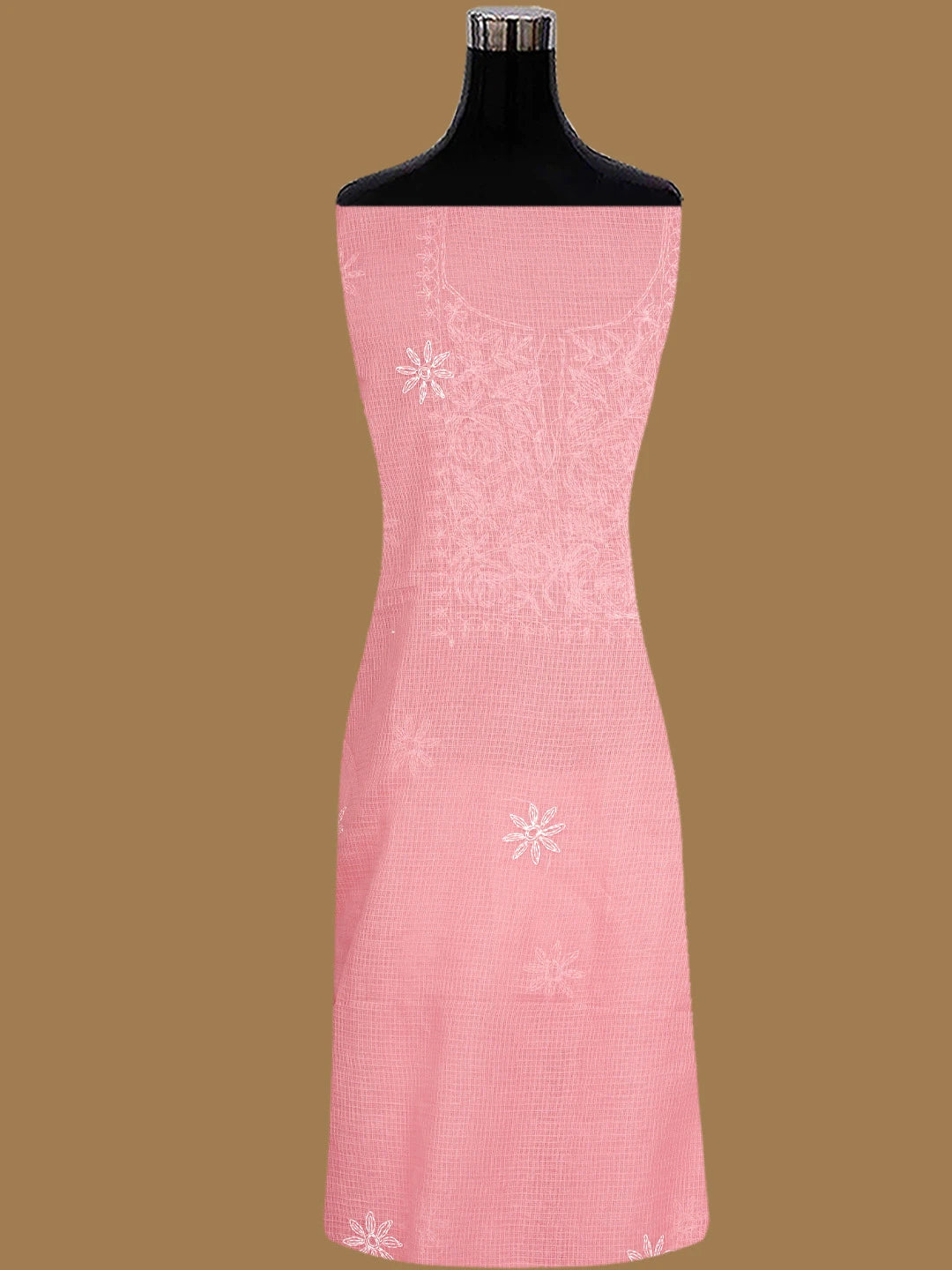 Ada Hand Embroidered Peach Pink Kota Lucknowi Chikankari Unstitched Kurta Piece 01A836430