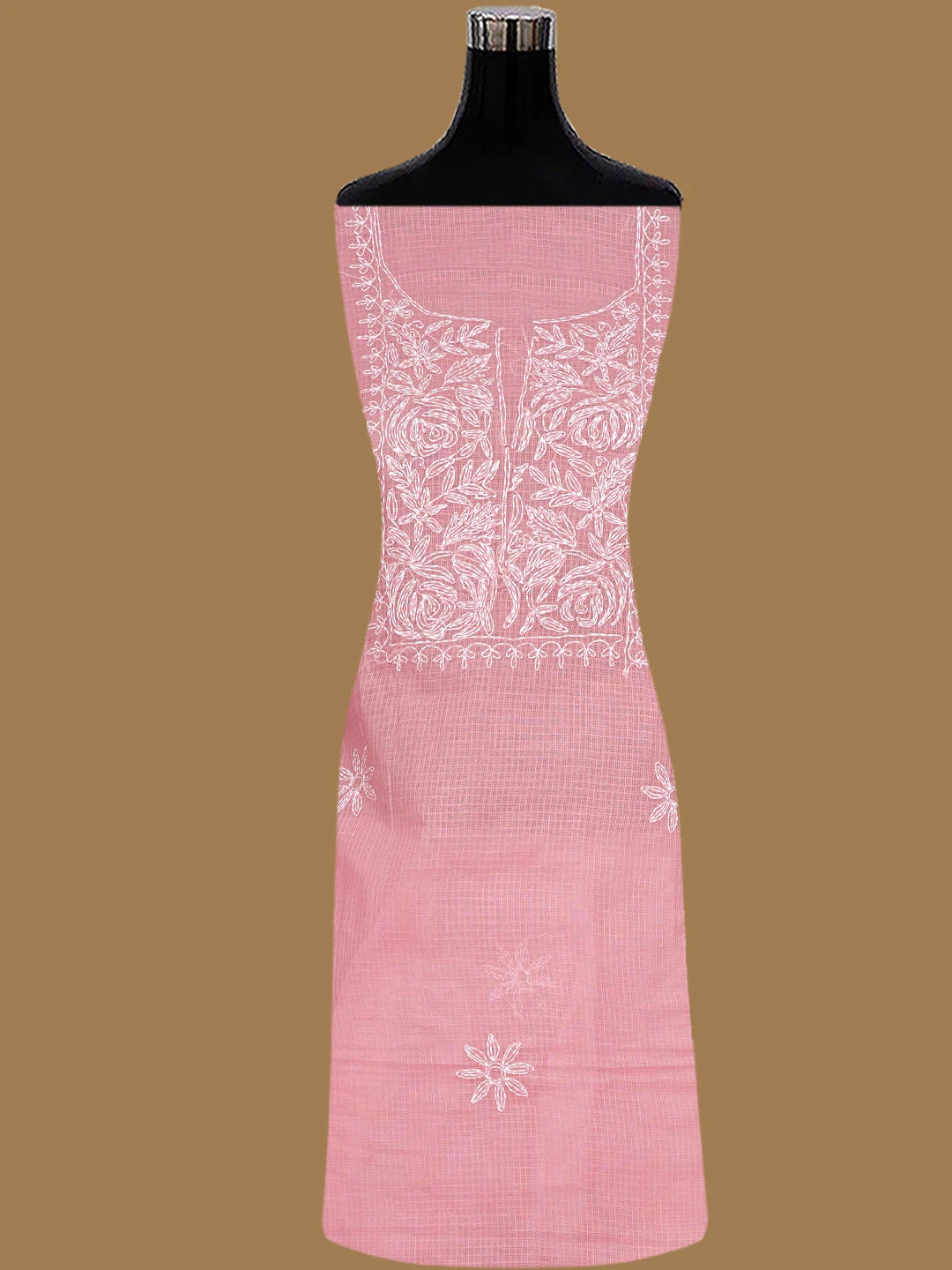 Ada Hand Embroidered Peach Pink Kota Lucknowi Chikankari Unstitched Kurta Piece 01A836430