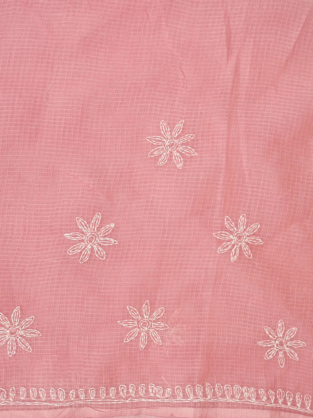 Ada Hand Embroidered Peach Pink Kota Lucknowi Chikankari Unstitched Kurta Piece 01A836430