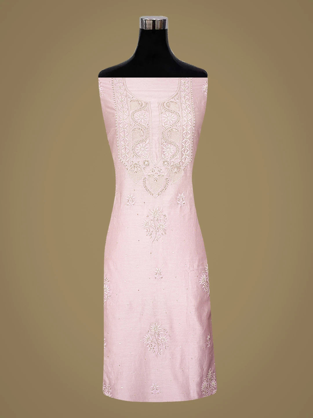 Ada Hand Embroidered Lavender Chanderi Lucknowi Chikankari Unstitched Kurta Dupatta Set With Pearl Work 01A766724