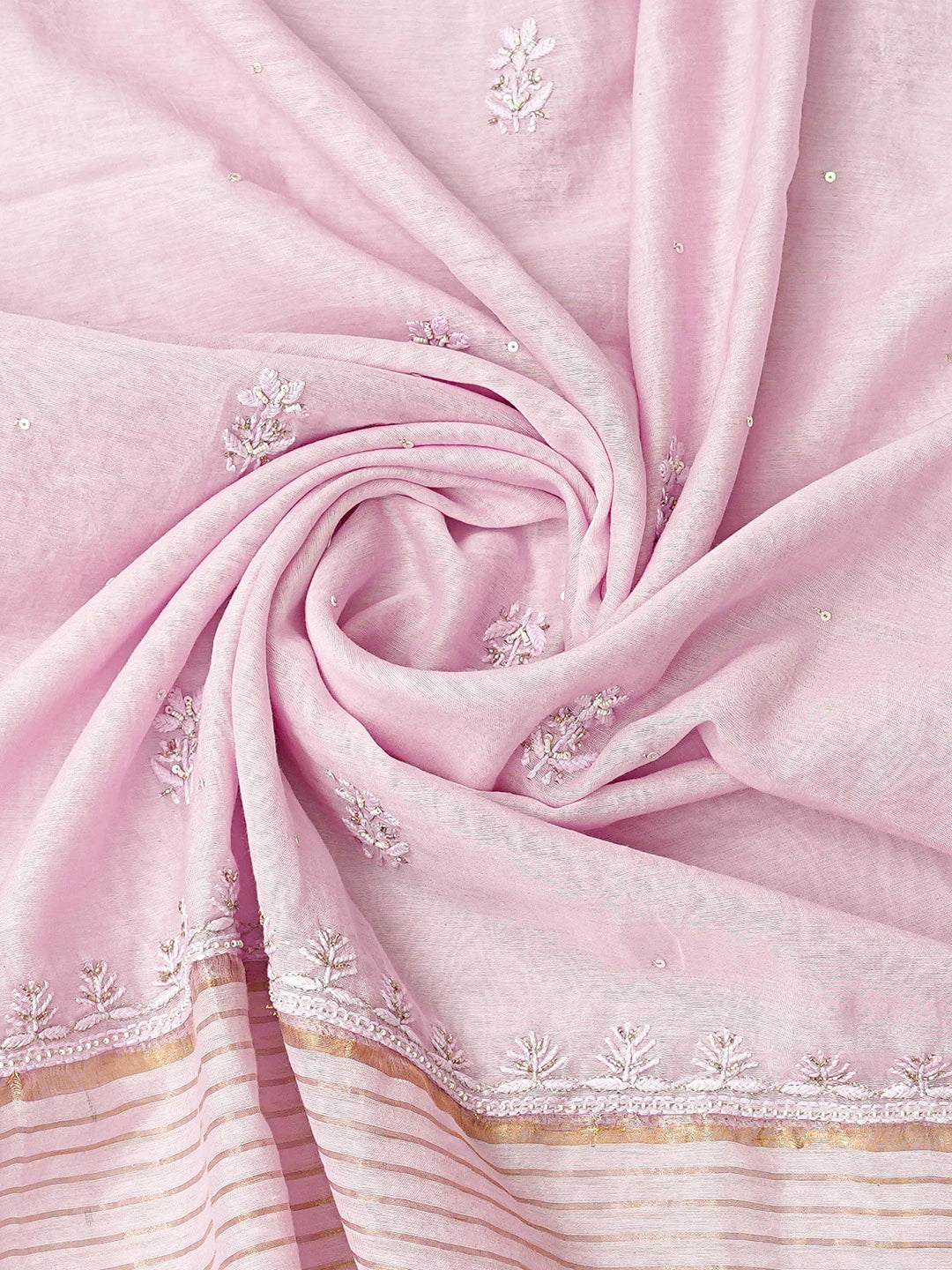 Ada Hand Embroidered Lavender Chanderi Lucknowi Chikankari Unstitched Kurta Dupatta Set With Pearl Work 01A766724