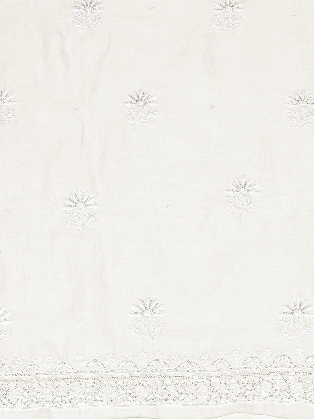 Ada Hand Embroidered White Chanderi Lucknowi Chikankari Unstitched Kurta Dupatta Set With Pearl Work 01A501593
