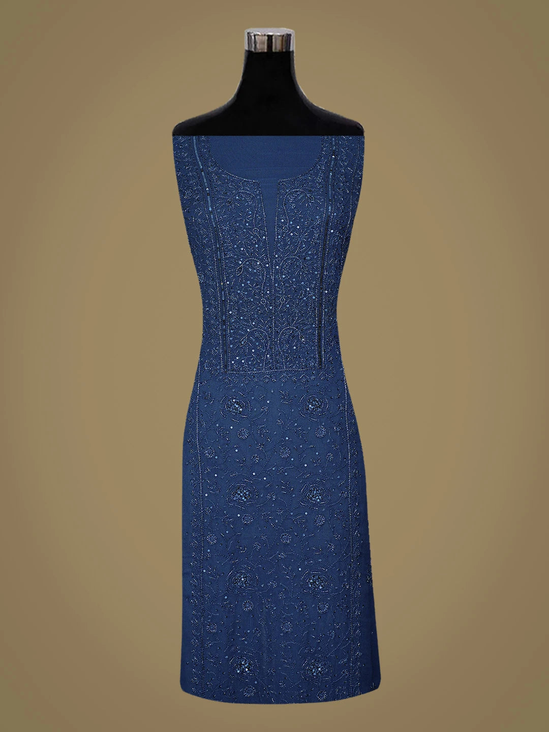 Ada Hand Embroidered Navy Blue Viscose Georgette Lucknowi Chikankari Unstitched Kurta Dupatta Set With Cutdana Work 01A771722