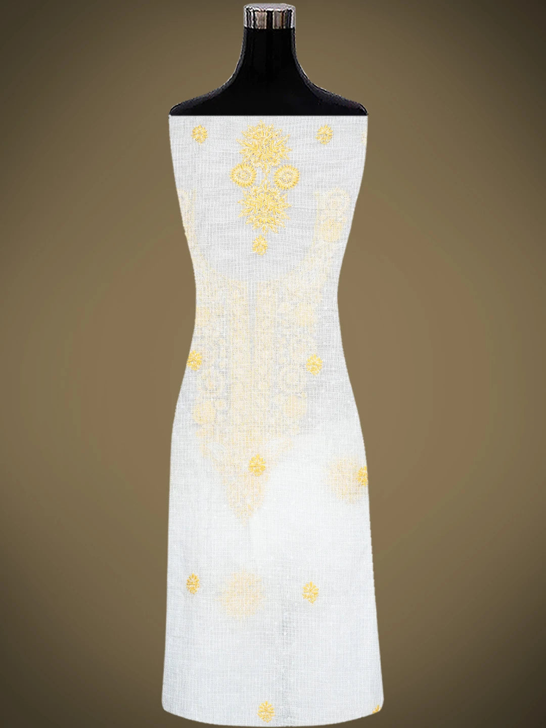 Ada Hand Embroidered White Kota Lucknowi Chikankari Unstitched Kurta Dupatta Set With Sequinned Work 01A737437