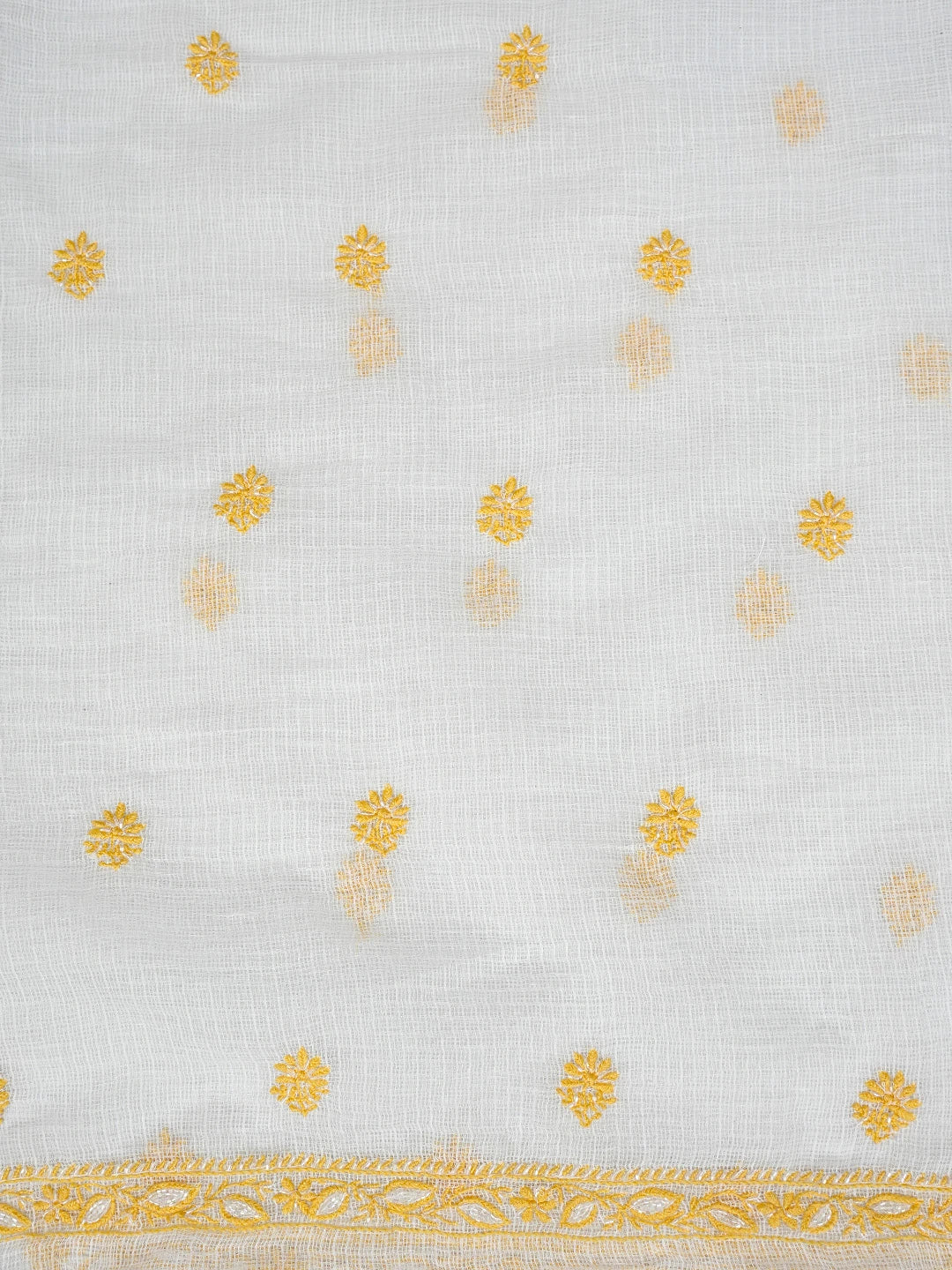 Ada Hand Embroidered White Kota Lucknowi Chikankari Unstitched Kurta Dupatta Set With Sequinned Work 01A737437
