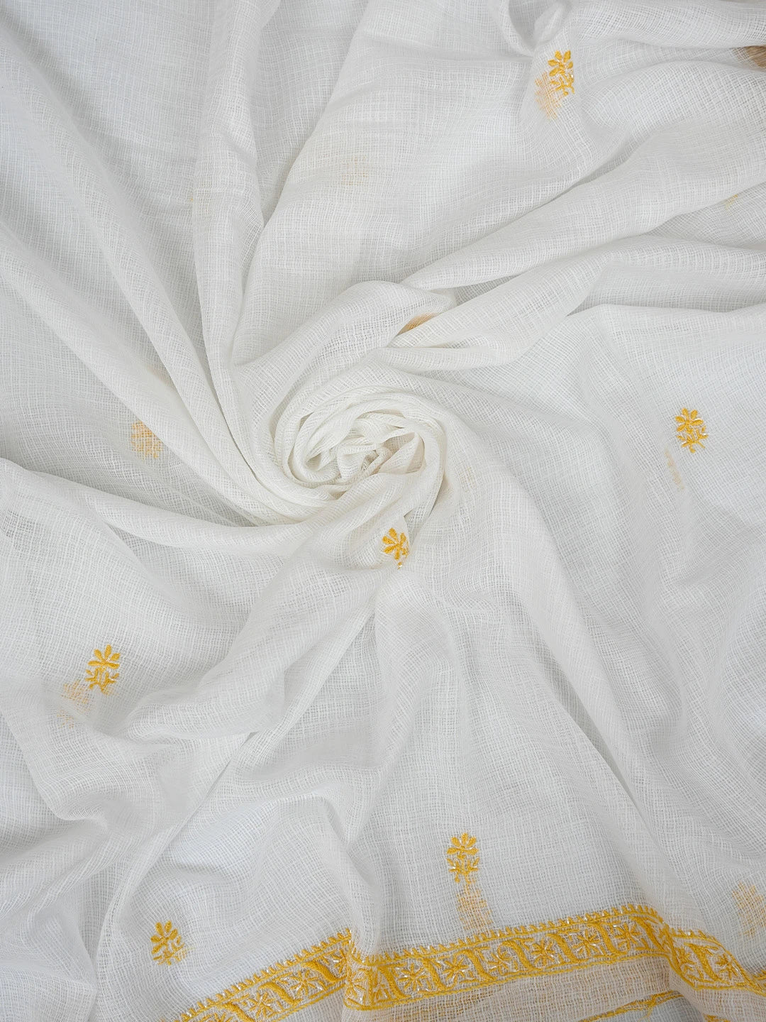 Ada Hand Embroidered White Kota Lucknowi Chikankari Unstitched Kurta Dupatta Set With Sequinned Work 01A737437