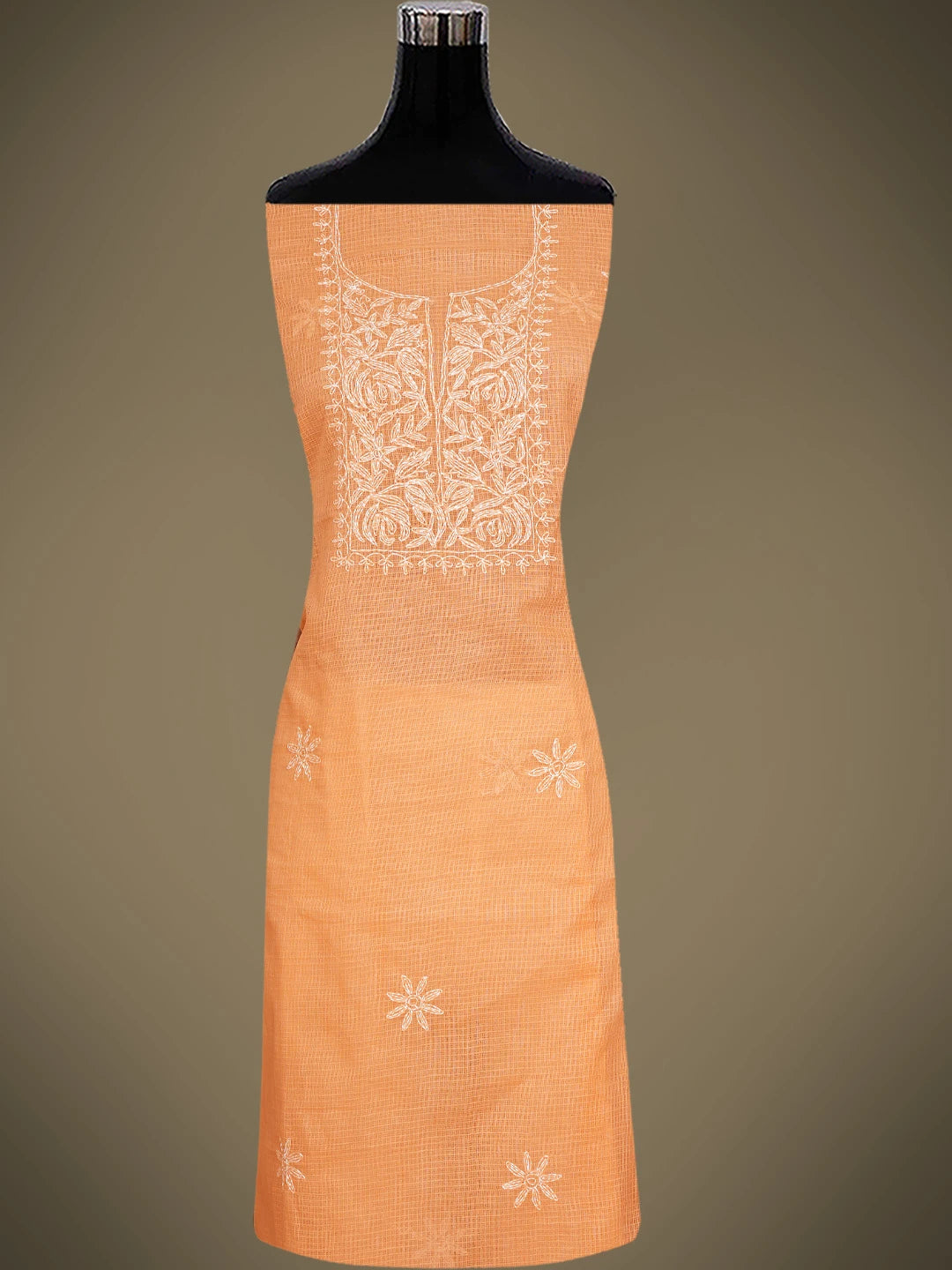 Ada Hand Embroidered Peach Kota Lucknowi Chikankari Unstitched Kurta Piece 01A836459