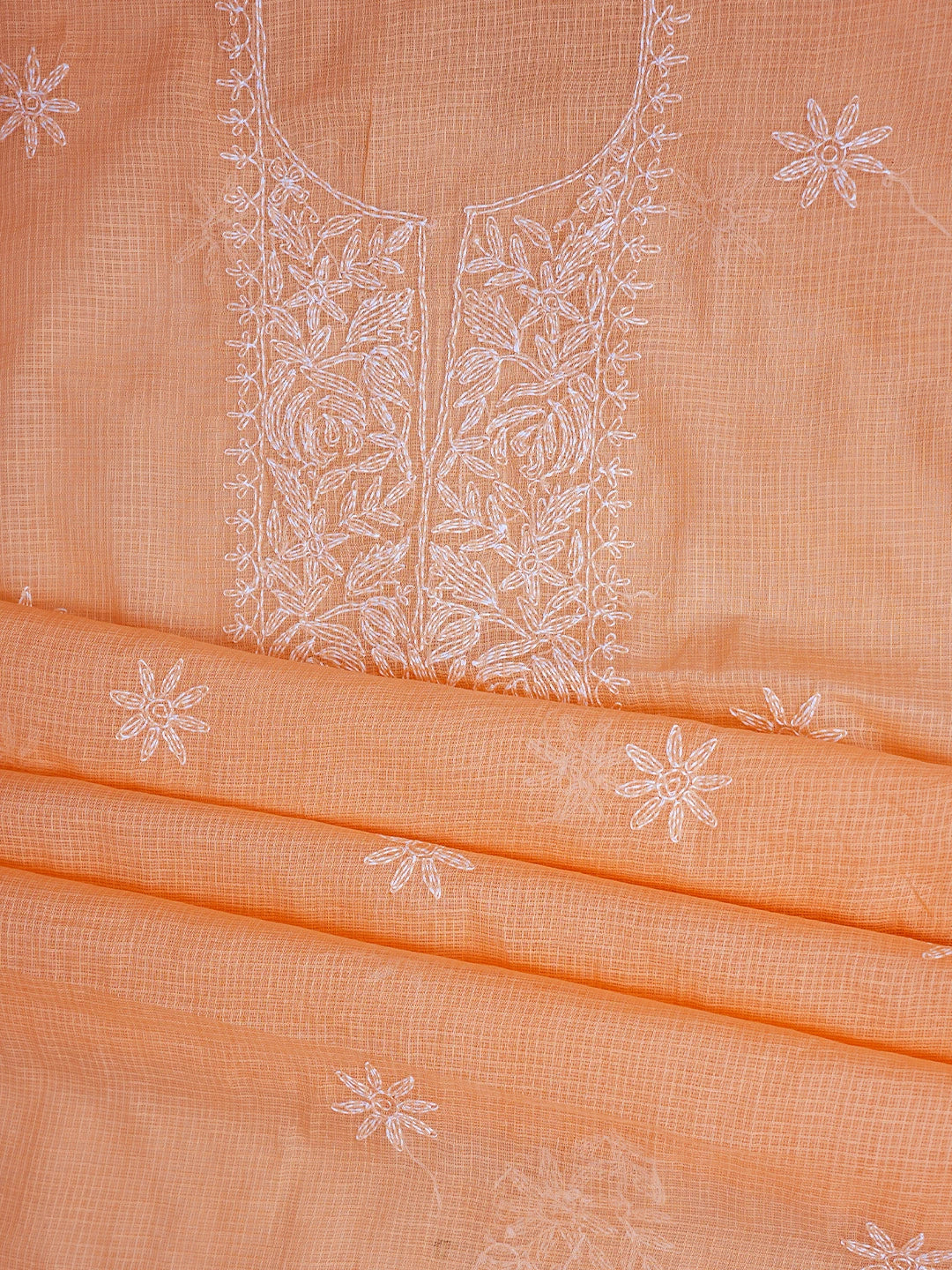 Ada Hand Embroidered Peach Kota Lucknowi Chikankari Unstitched Kurta Piece 01A836459