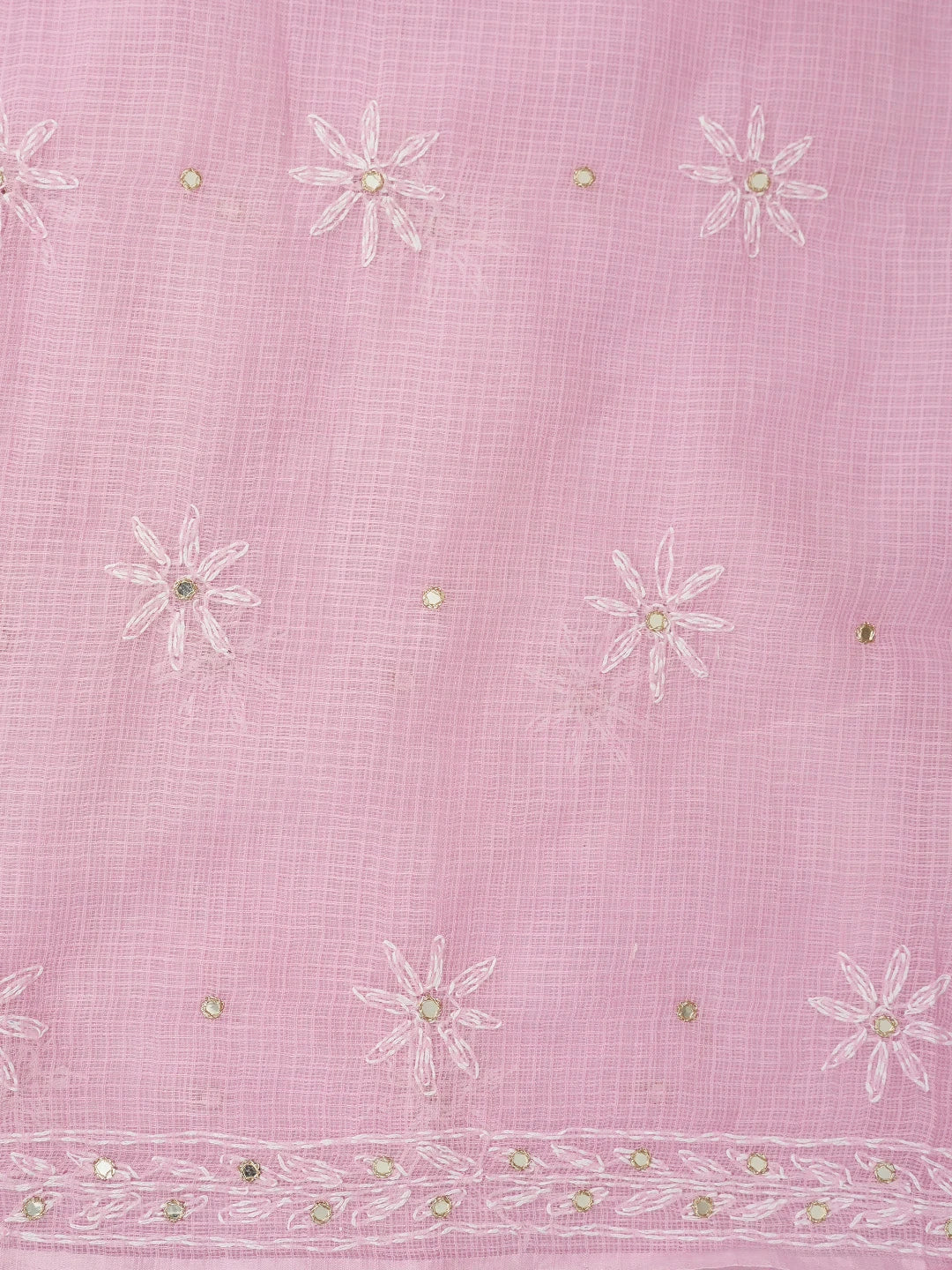 Ada Hand Embroidered Pink Kota Lucknowi Chikankari Unstitched Kurta Dupatta Set With Mirror Work 01A751088