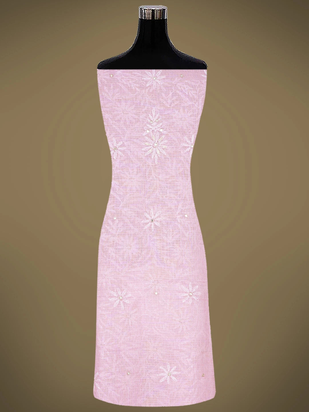 Ada Hand Embroidered Pink Kota Lucknowi Chikankari Unstitched Kurta Dupatta Set With Mirror Work 01A751088