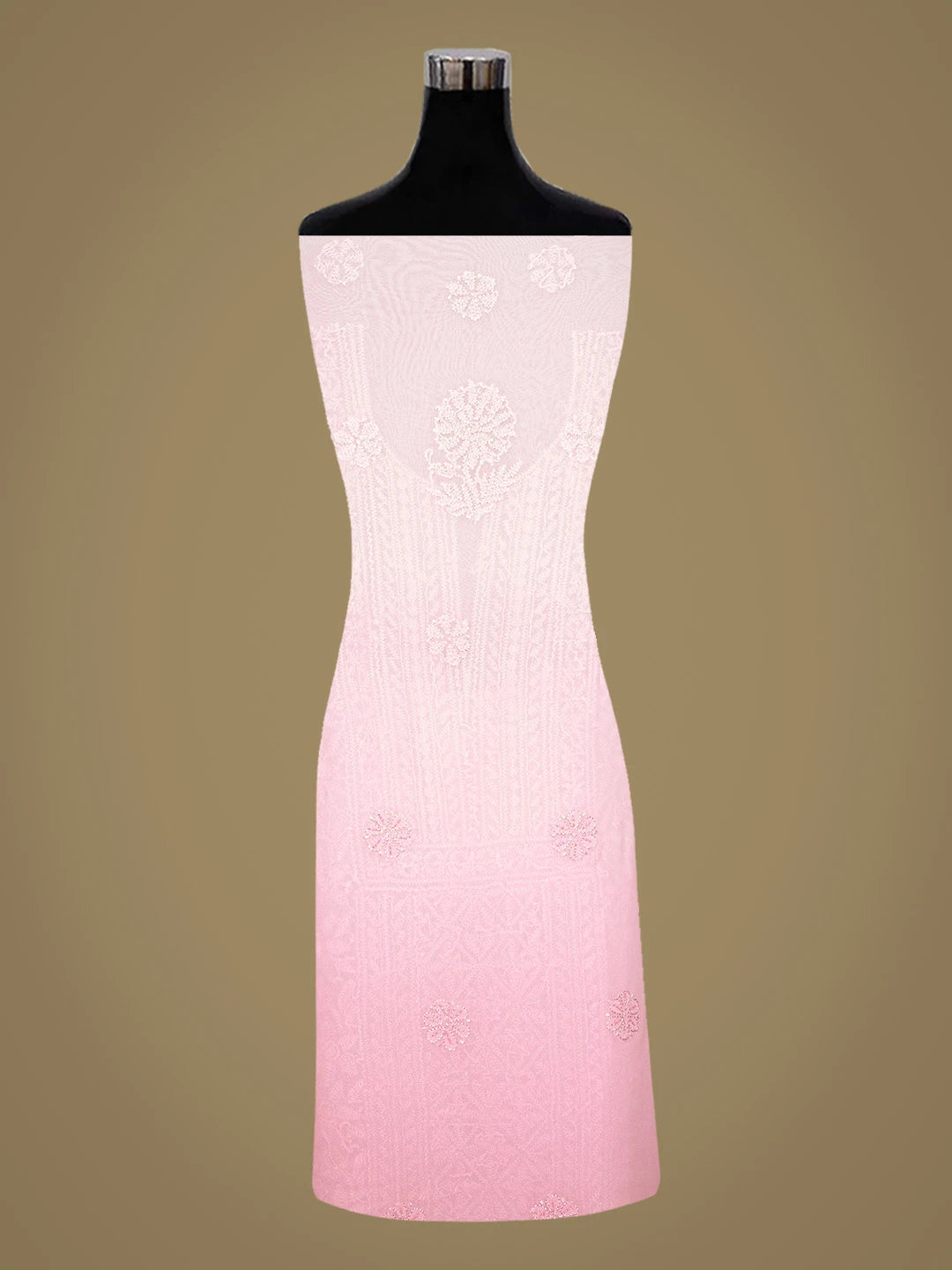 Ada Hand Embroidered Pink Viscose Georgette Lucknowi Chikankari Unstitched Kurta Dupatta Set With Cutdana Work 01A801925