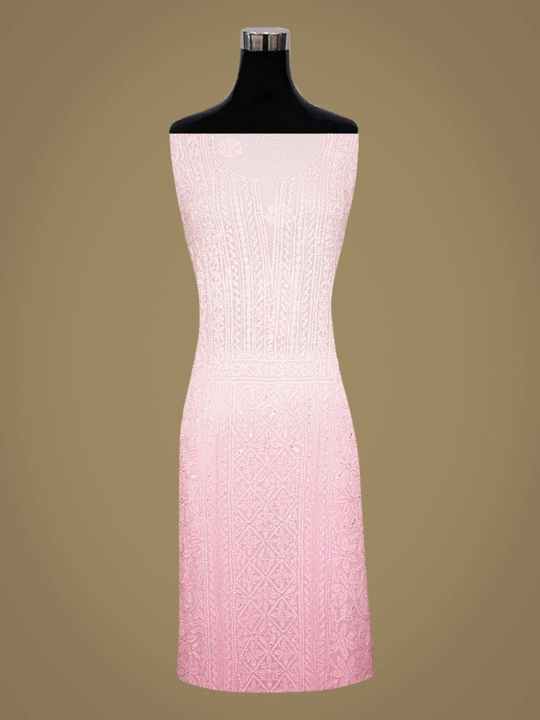 Ada Hand Embroidered Pink Viscose Georgette Lucknowi Chikankari Unstitched Kurta Dupatta Set With Cutdana Work 01A801925