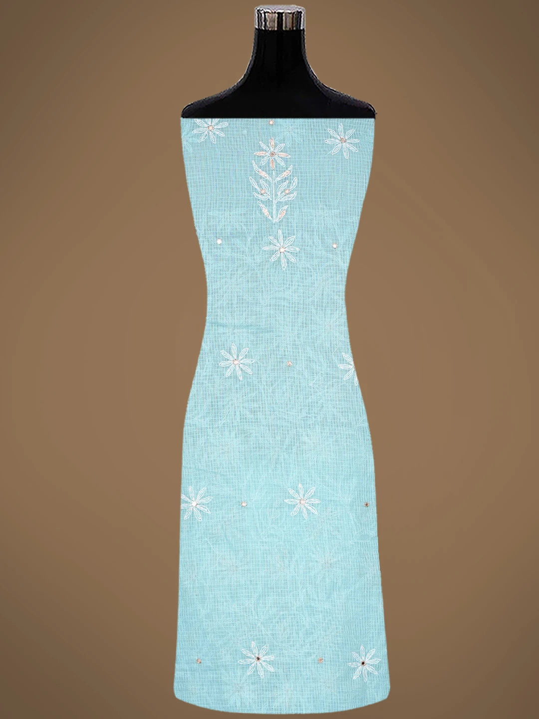 Ada Hand Embroidered Blue Kota Lucknowi Chikankari Unstitched Kurta Dupatta Set With Mirror Work 01A751094