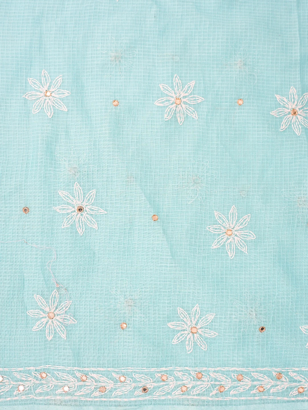 Ada Hand Embroidered Blue Kota Lucknowi Chikankari Unstitched Kurta Dupatta Set With Mirror Work 01A751094