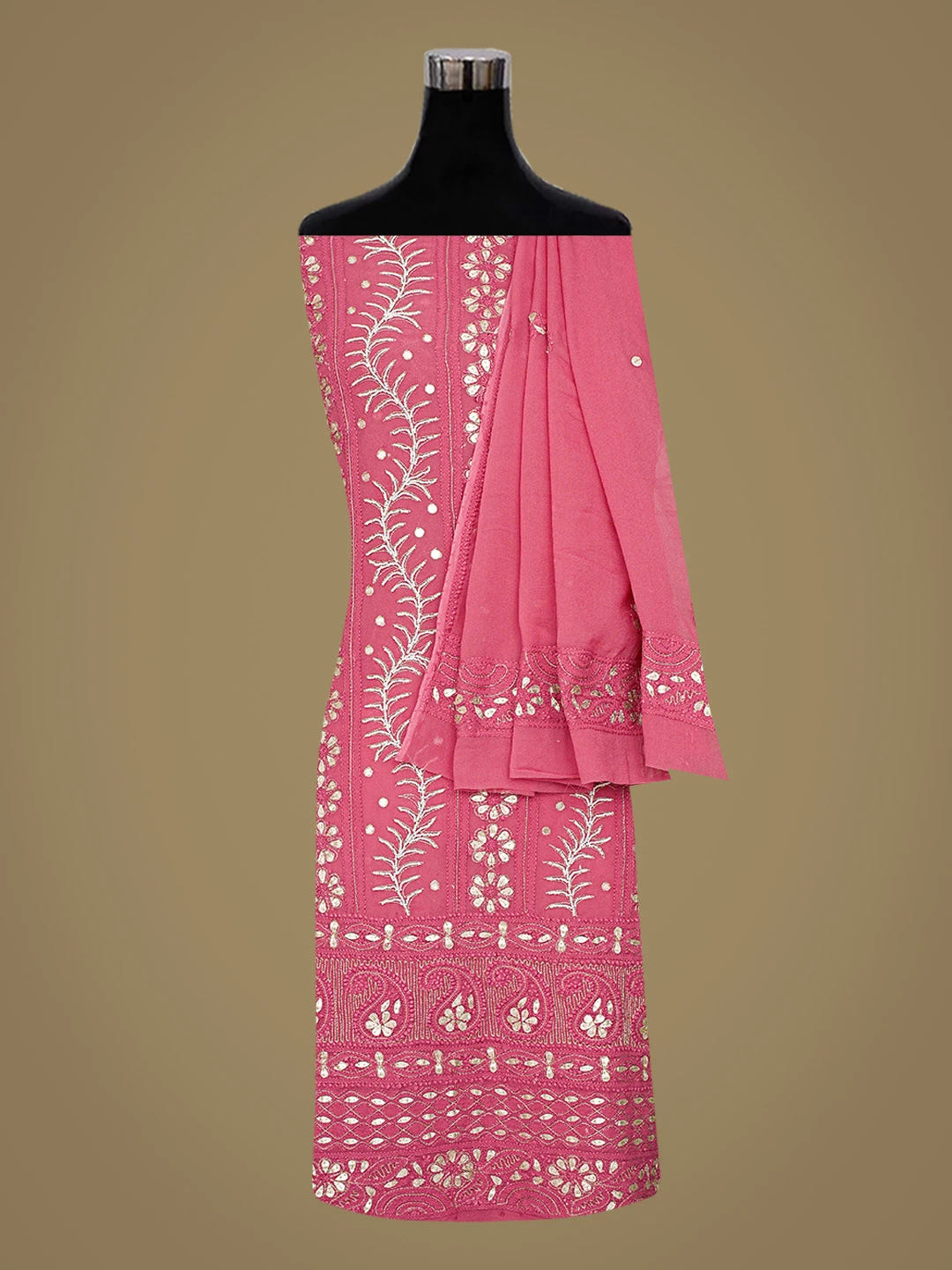 Ada Hand Embroidered Magenta Viscose Georgette Lucknowi Chikankari Unstitched Kurta Dupatta Set With Gotapatti Work 01A777555