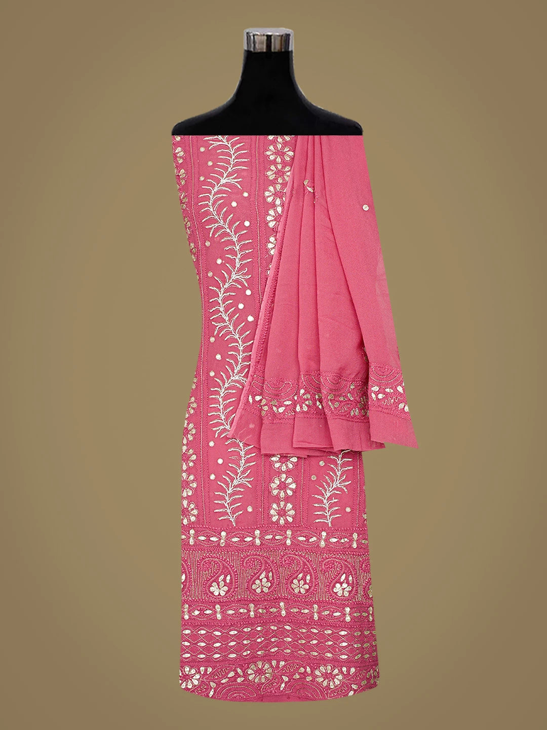 Ada Hand Embroidered Magenta Viscose Georgette Lucknowi Chikankari Unstitched Kurta Dupatta Set With Gotapatti Work 01A777555
