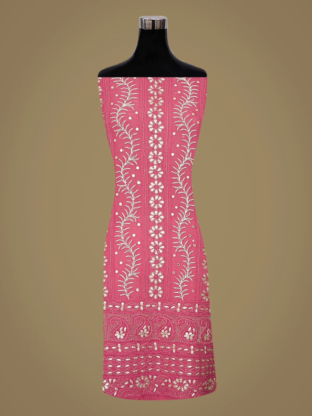 Ada Hand Embroidered Magenta Viscose Georgette Lucknowi Chikankari Unstitched Kurta Dupatta Set With Gotapatti Work 01A777555