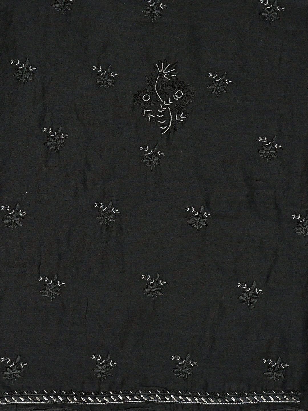 Ada Hand Embroidered Black Chanderi Lucknowi Chikankari Unstitched Kurta Dupatta Set With Cutdana Work 01A707513