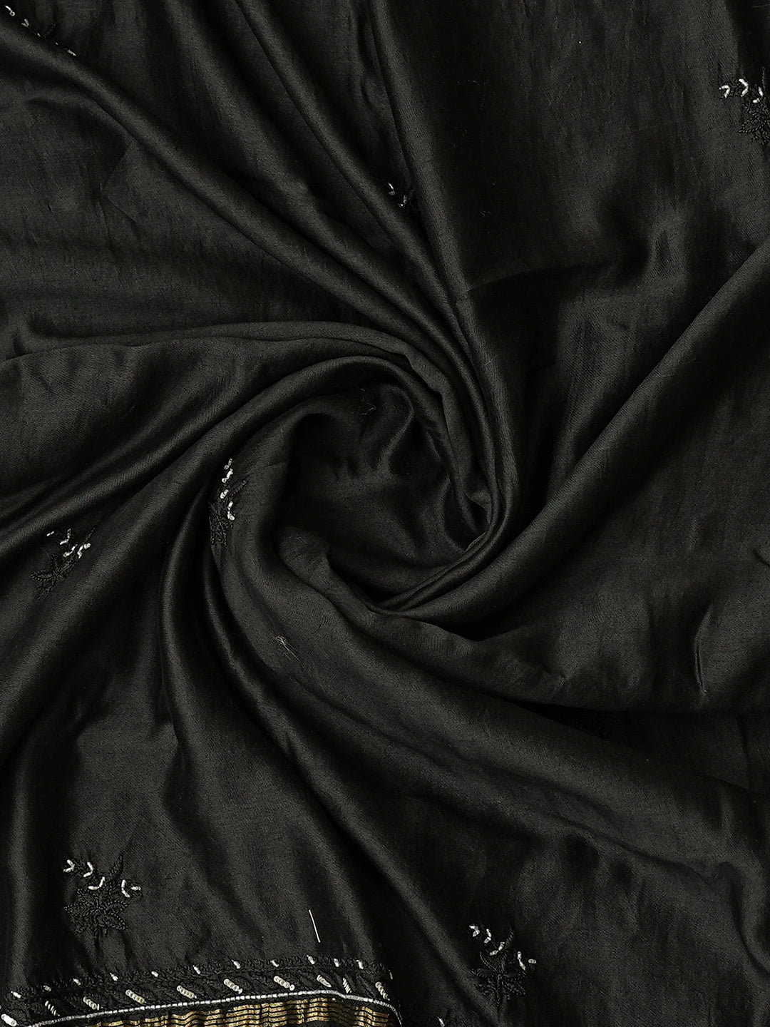 Ada Hand Embroidered Black Chanderi Lucknowi Chikankari Unstitched Kurta Dupatta Set With Cutdana Work 01A707513