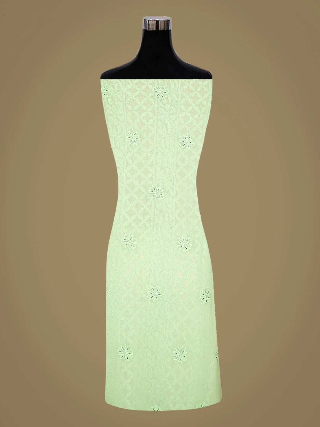 Ada Hand Embroidered Light Green Viscose Georgette Lucknowi Chikankari Unstitched Kurta Dupatta Set With Cutdana Work 01A389517