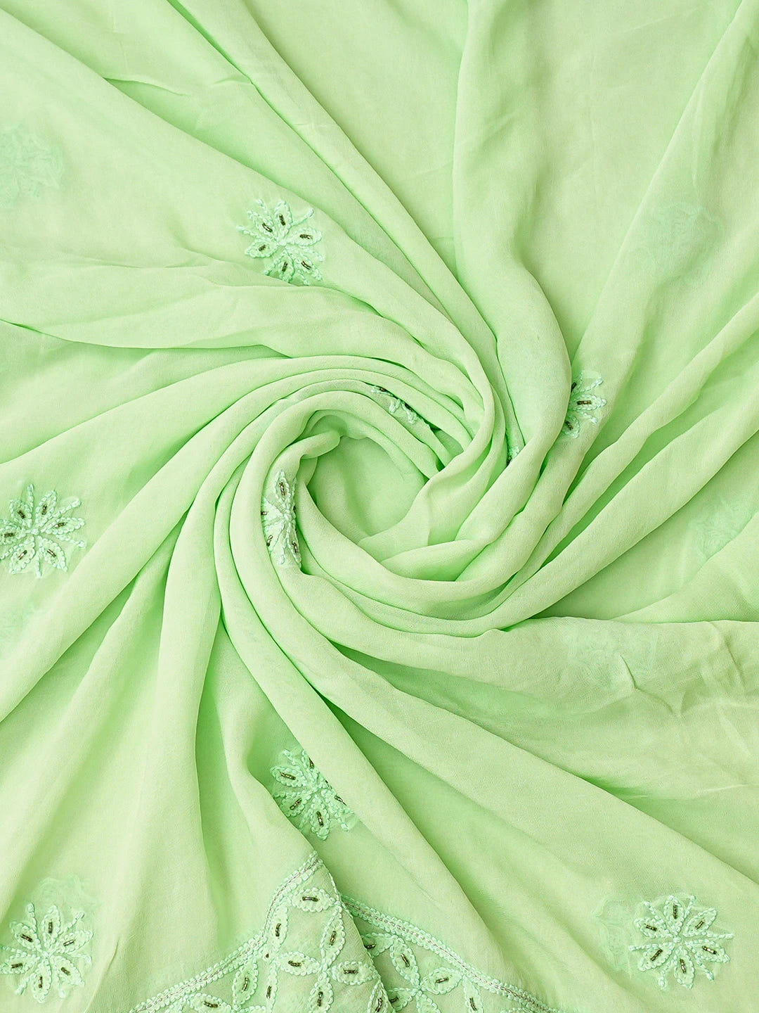 Ada Hand Embroidered Light Green Viscose Georgette Lucknowi Chikankari Unstitched Kurta Dupatta Set With Cutdana Work 01A389517