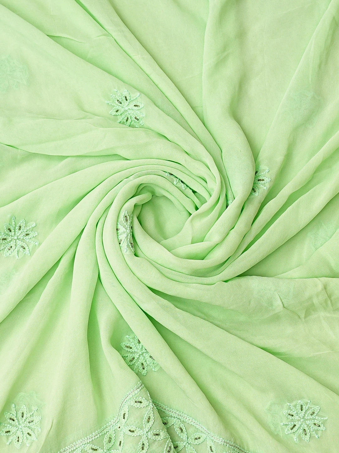 Ada Hand Embroidered Light Green Viscose Georgette Lucknowi Chikankari Unstitched Kurta Dupatta Set With Cutdana Work 01A389517