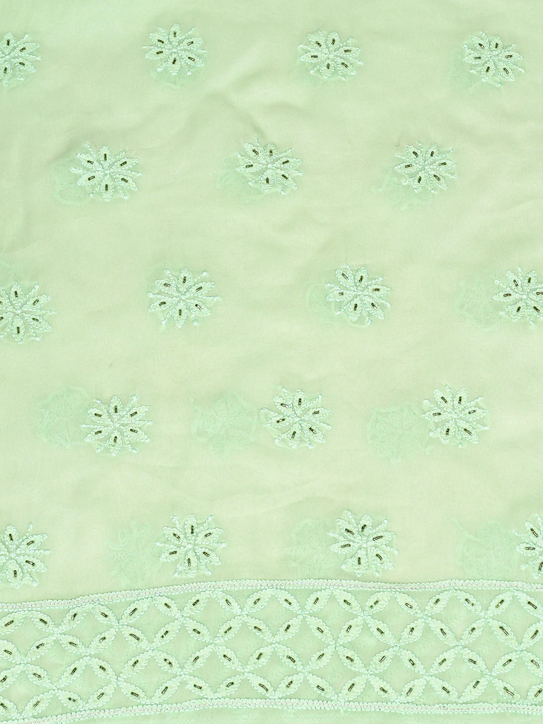 Ada Hand Embroidered Light Green Viscose Georgette Lucknowi Chikankari Unstitched Kurta Dupatta Set With Cutdana Work 01A389517