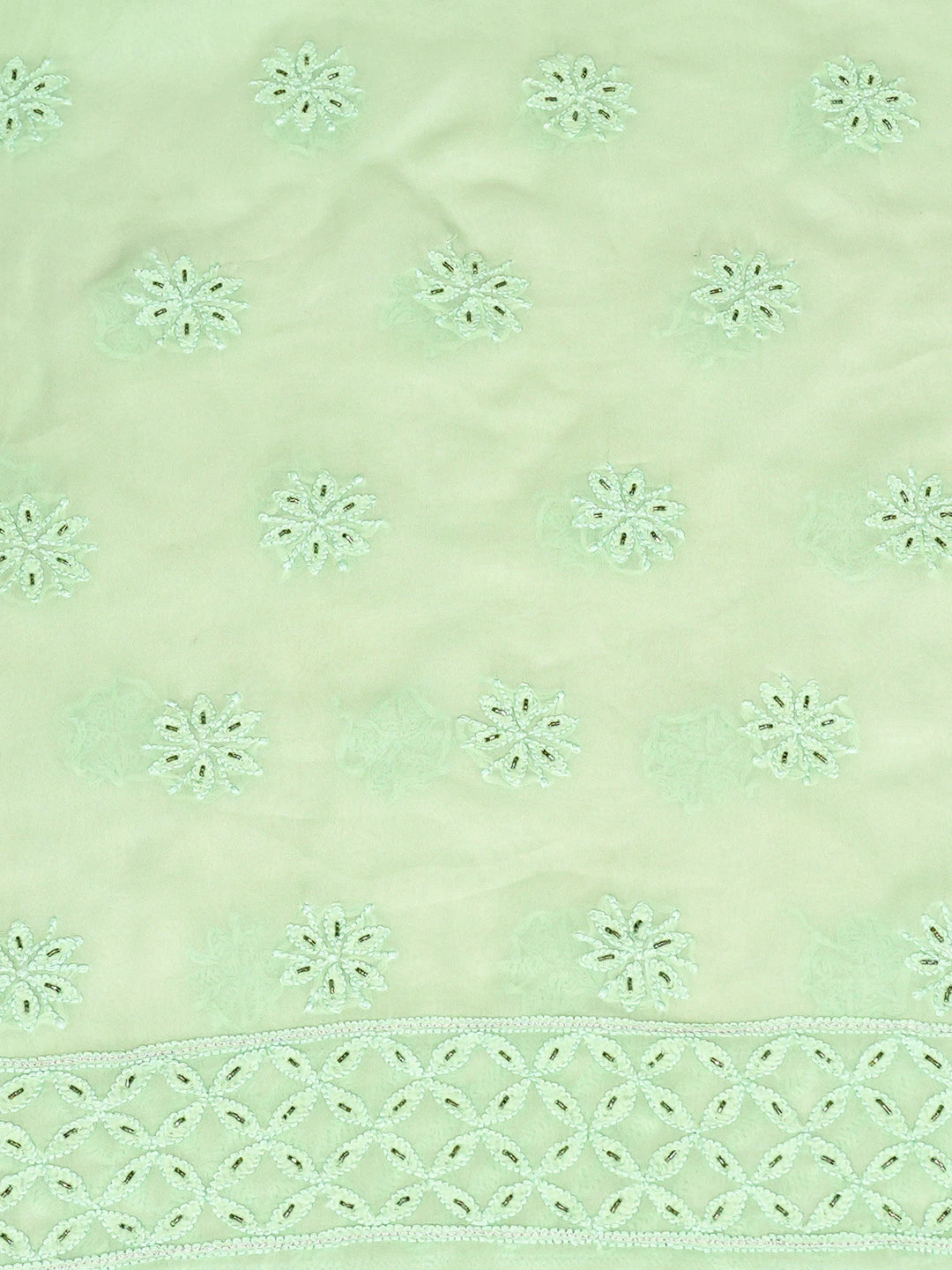 Ada Hand Embroidered Light Green Viscose Georgette Lucknowi Chikankari Unstitched Kurta Dupatta Set With Cutdana Work 01A389517