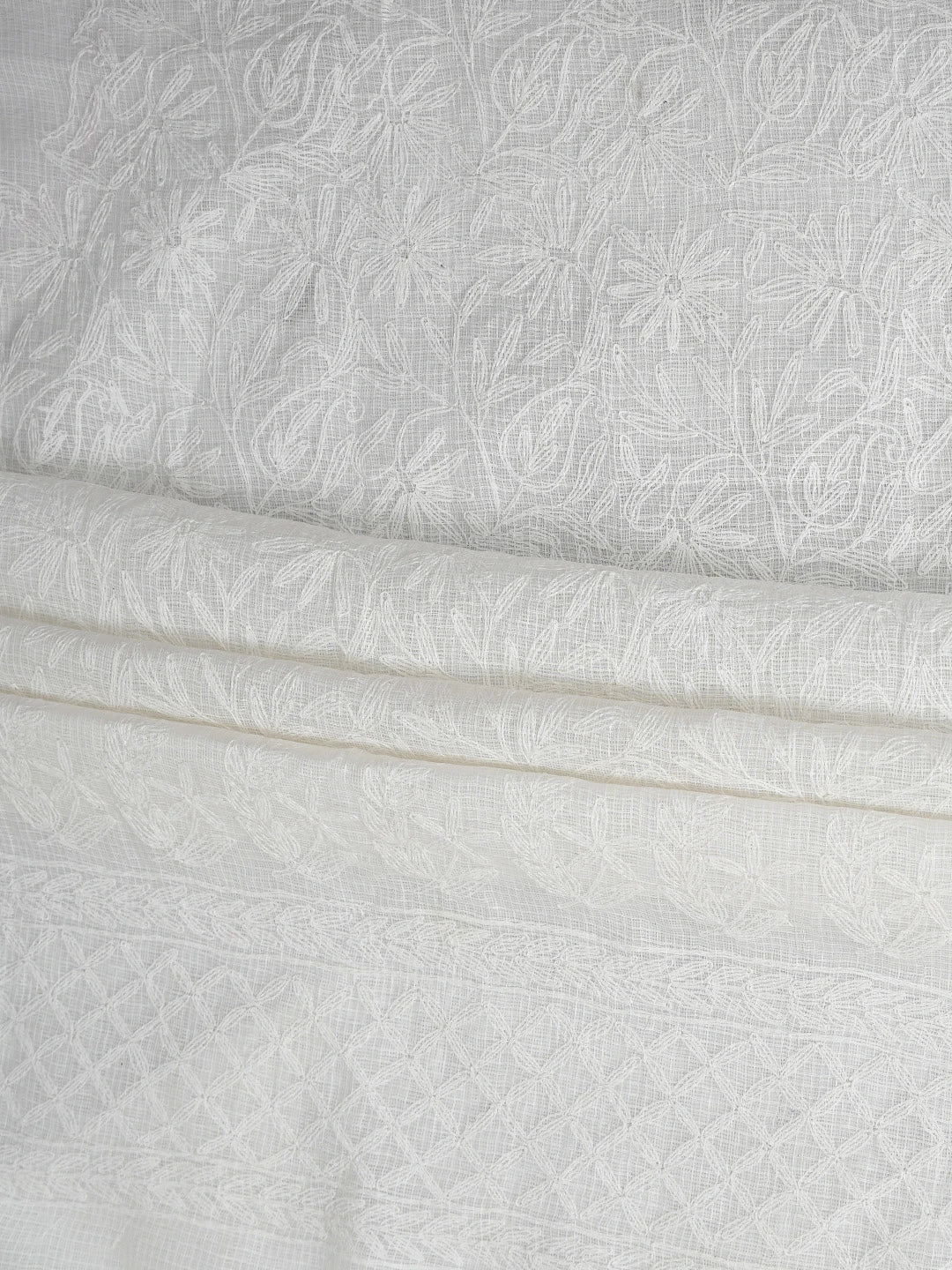 Ada Hand Embroidered White Kota Lucknowi Chikankari Unstitched Kurta Dupatta Set 01A751298
