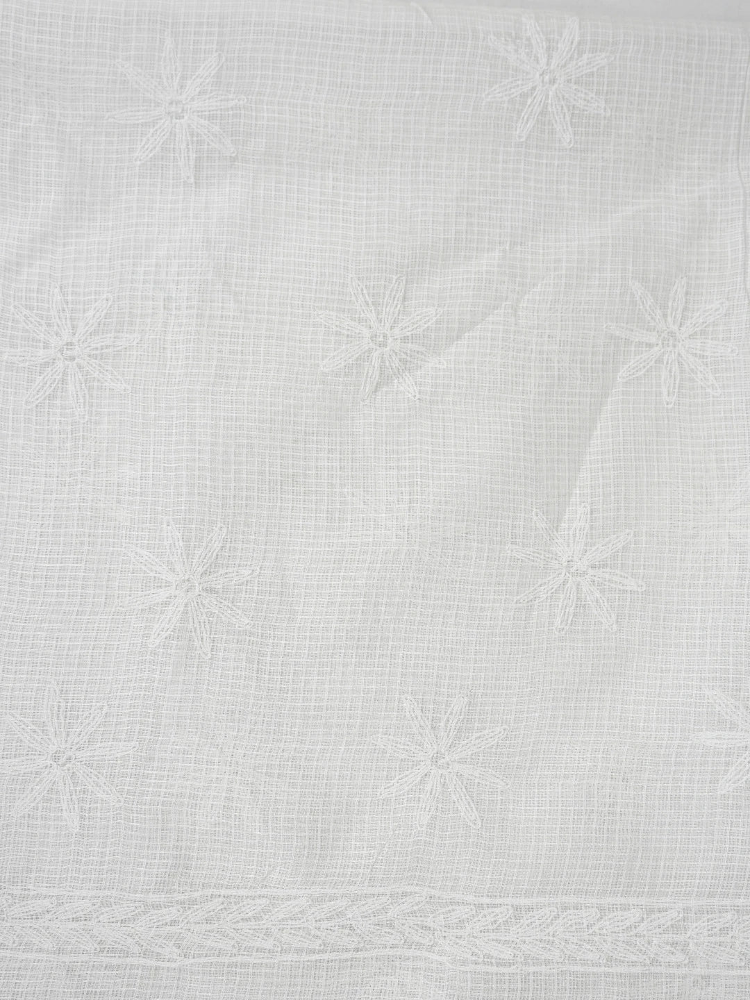 Ada Hand Embroidered White Kota Lucknowi Chikankari Unstitched Kurta Dupatta Set 01A751298