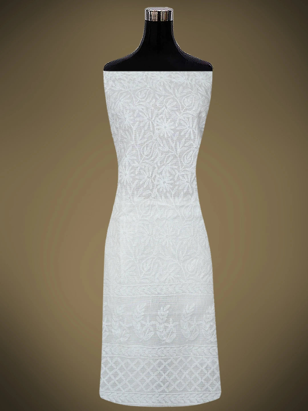 Ada Hand Embroidered White Kota Lucknowi Chikankari Unstitched Kurta Dupatta Set 01A751298