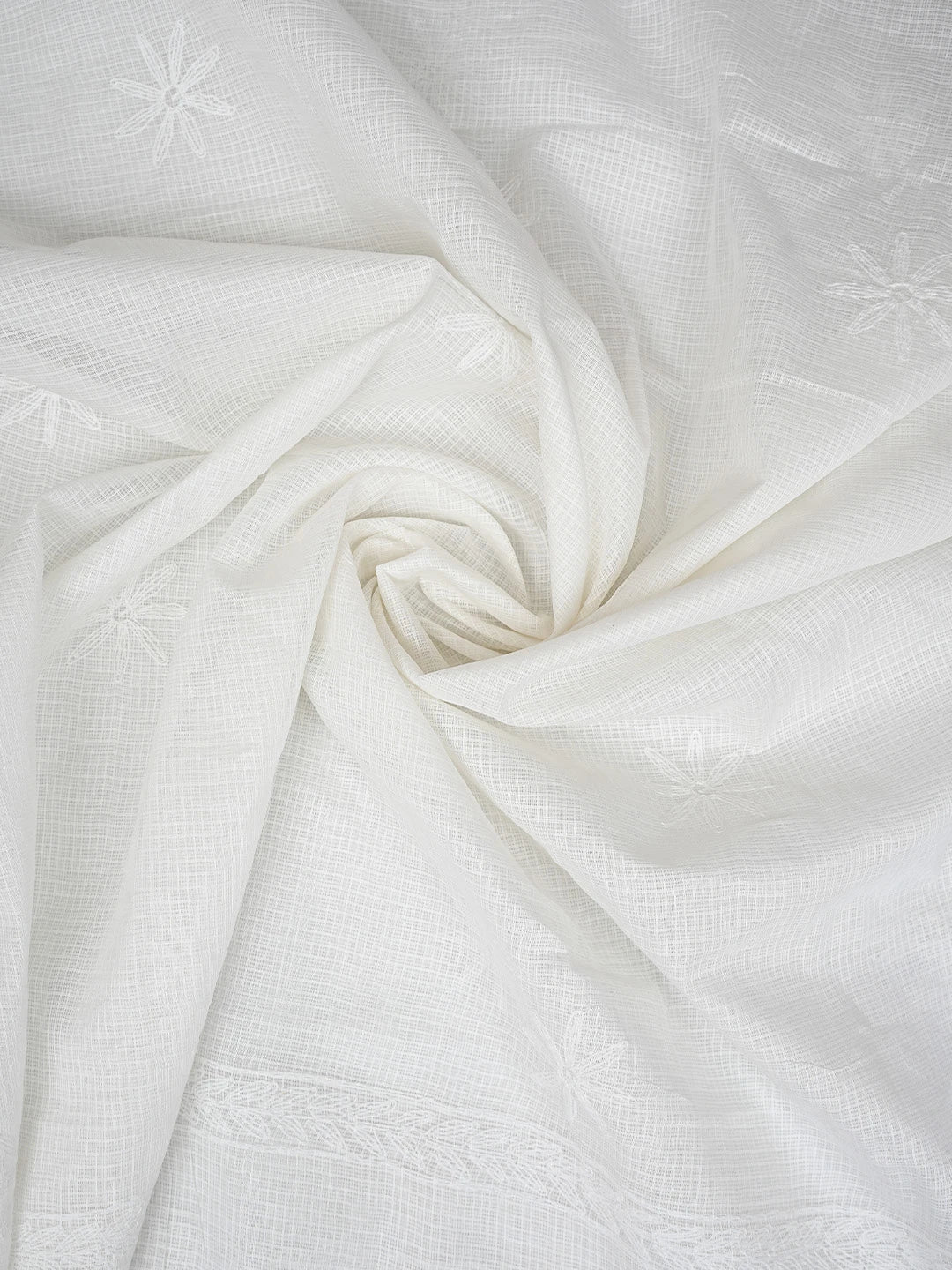 Ada Hand Embroidered White Kota Lucknowi Chikankari Unstitched Kurta Dupatta Set 01A751298